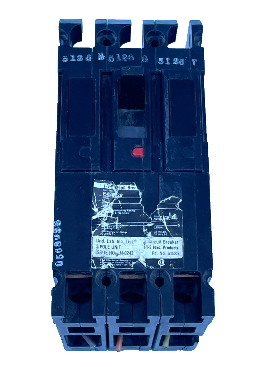 I-T-E Circuit Breaker 20 Amps 3 Pole 480 VAC E43B020