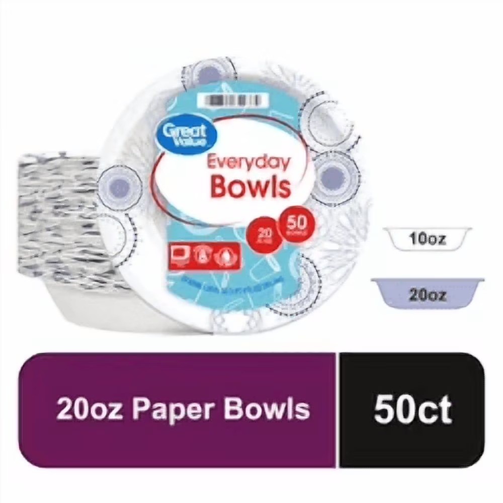 Disposable Paper Bowls 20 oz Everyday Use Pack of 50
