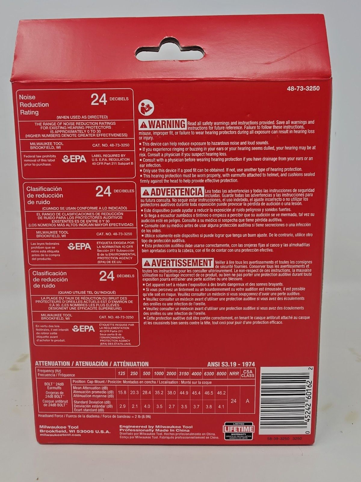 Milwaukee 48-73-3250 BOLT 24dB Earmuffs, Use with Safety Helmets and Hard Hats.