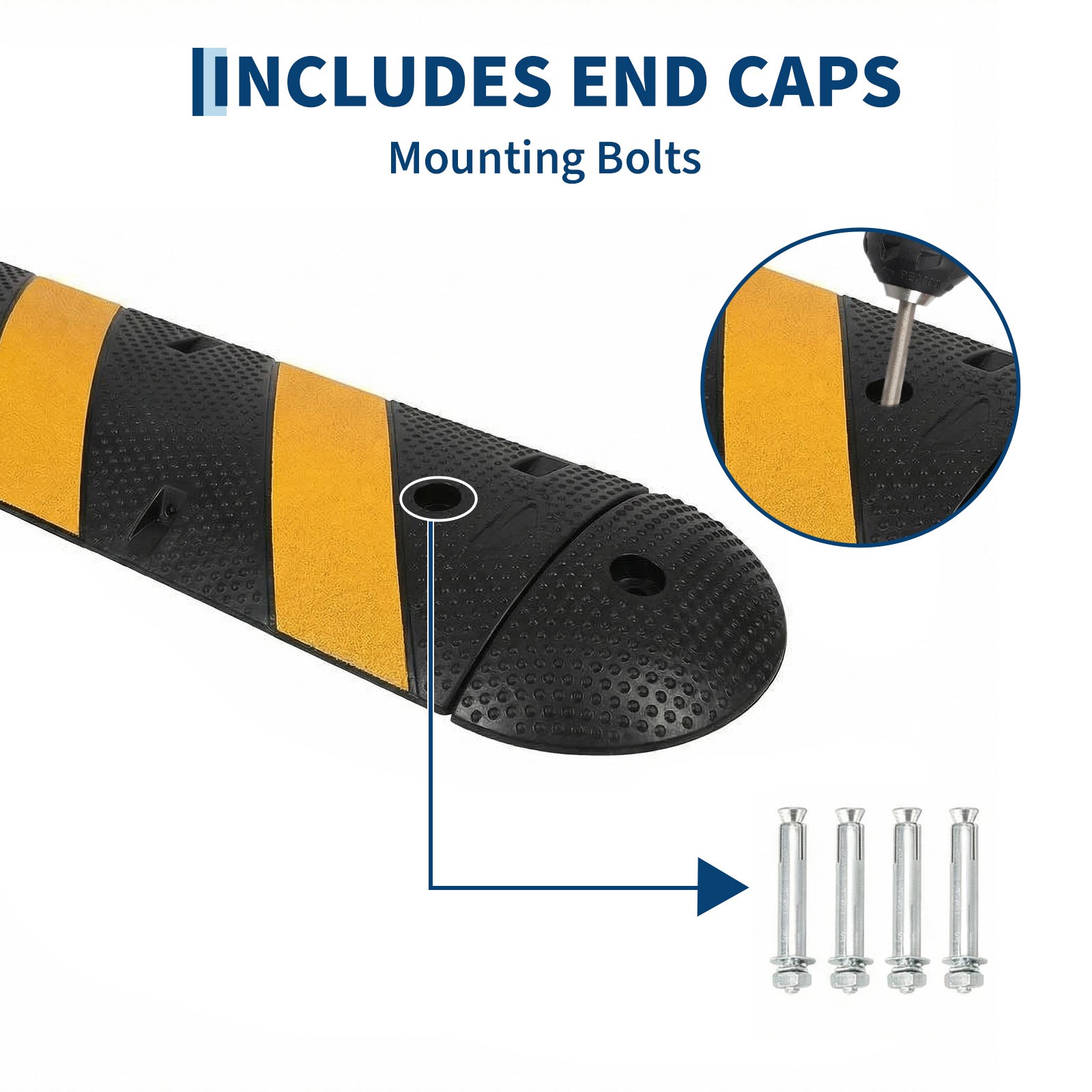 7 FT Rubber Speed Bump, 84″ Speed Bumps with End Caps, 25,000LBS Capacity
