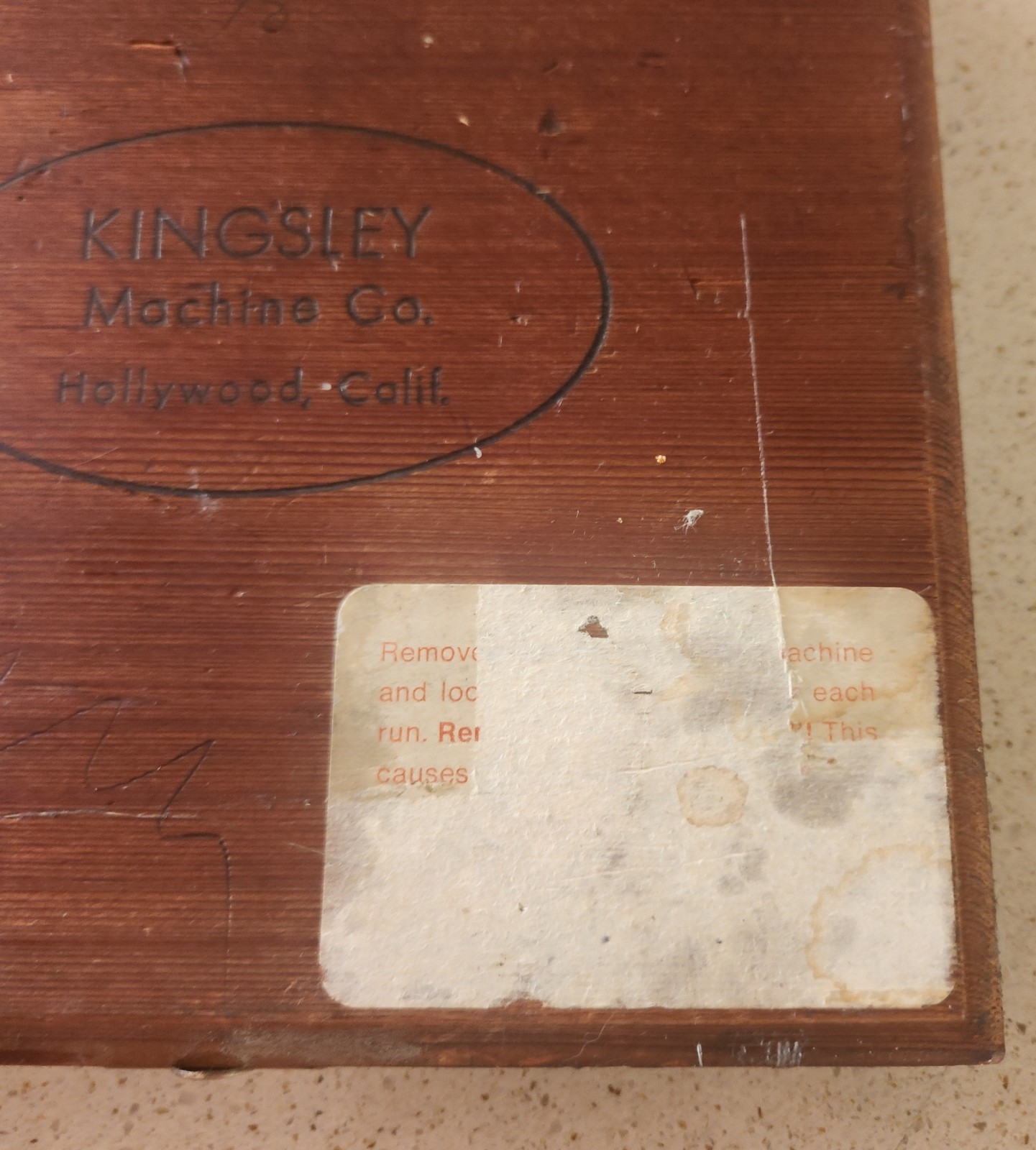 KINGSLEY Machine Co. Hollywood CA Wire Marking Type EMPTY Brass & Wood Box VTG
