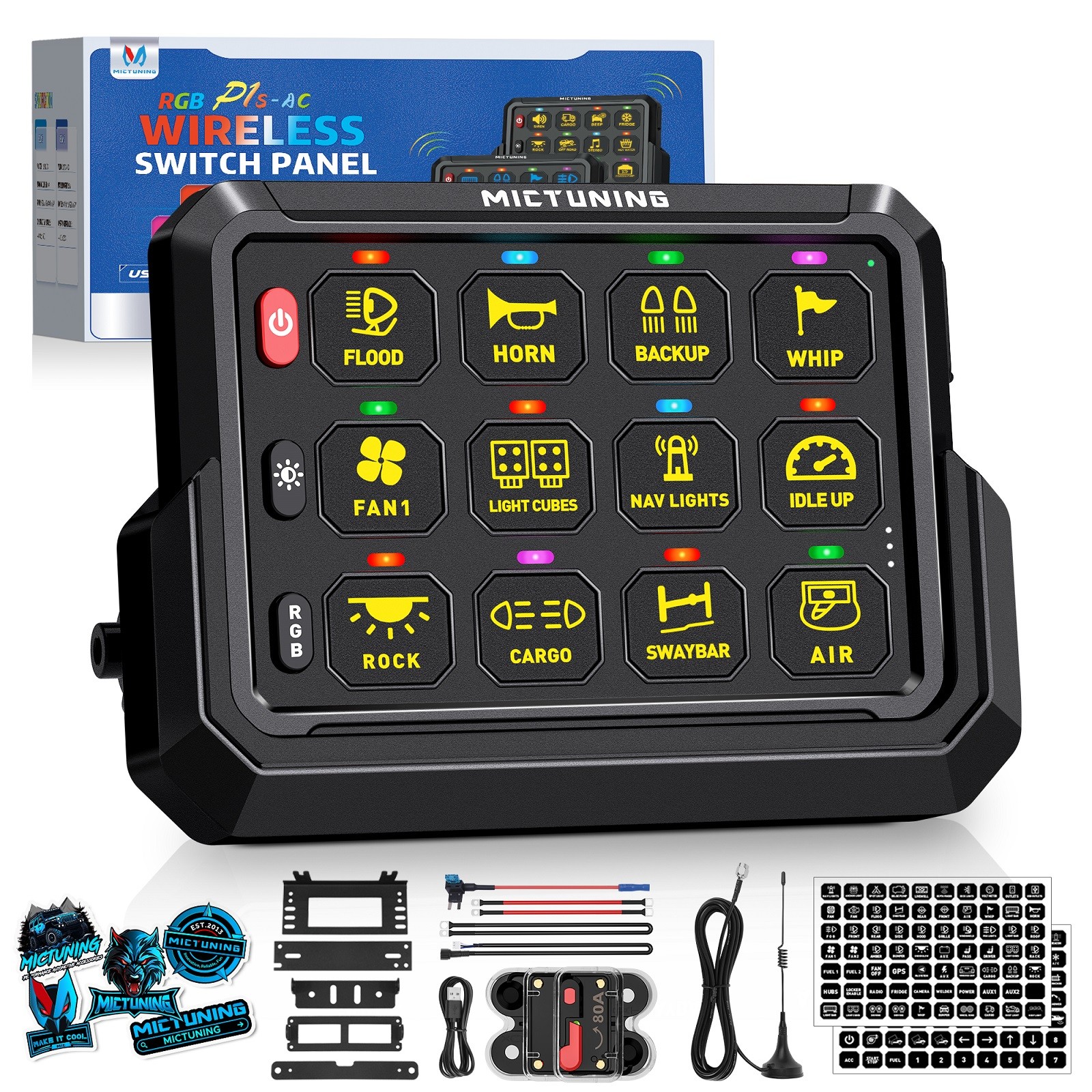 MICTUNING Wireless On/Off Switch Panel Toggle Circuit Relay Control System Box