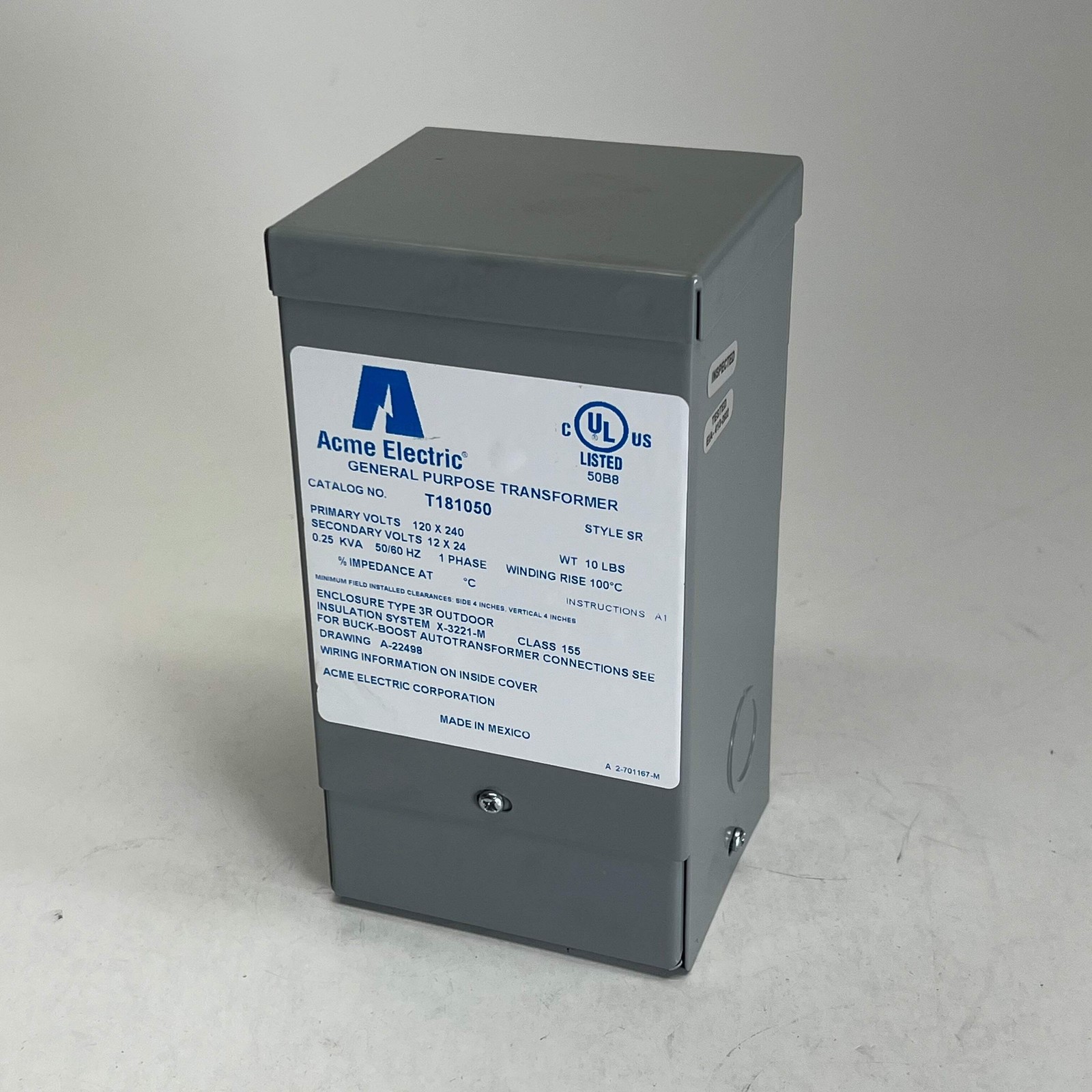 ACME ELECTRIC Buck-boost Transformer Encapsulated Core 250 VA 1-Phase T181050