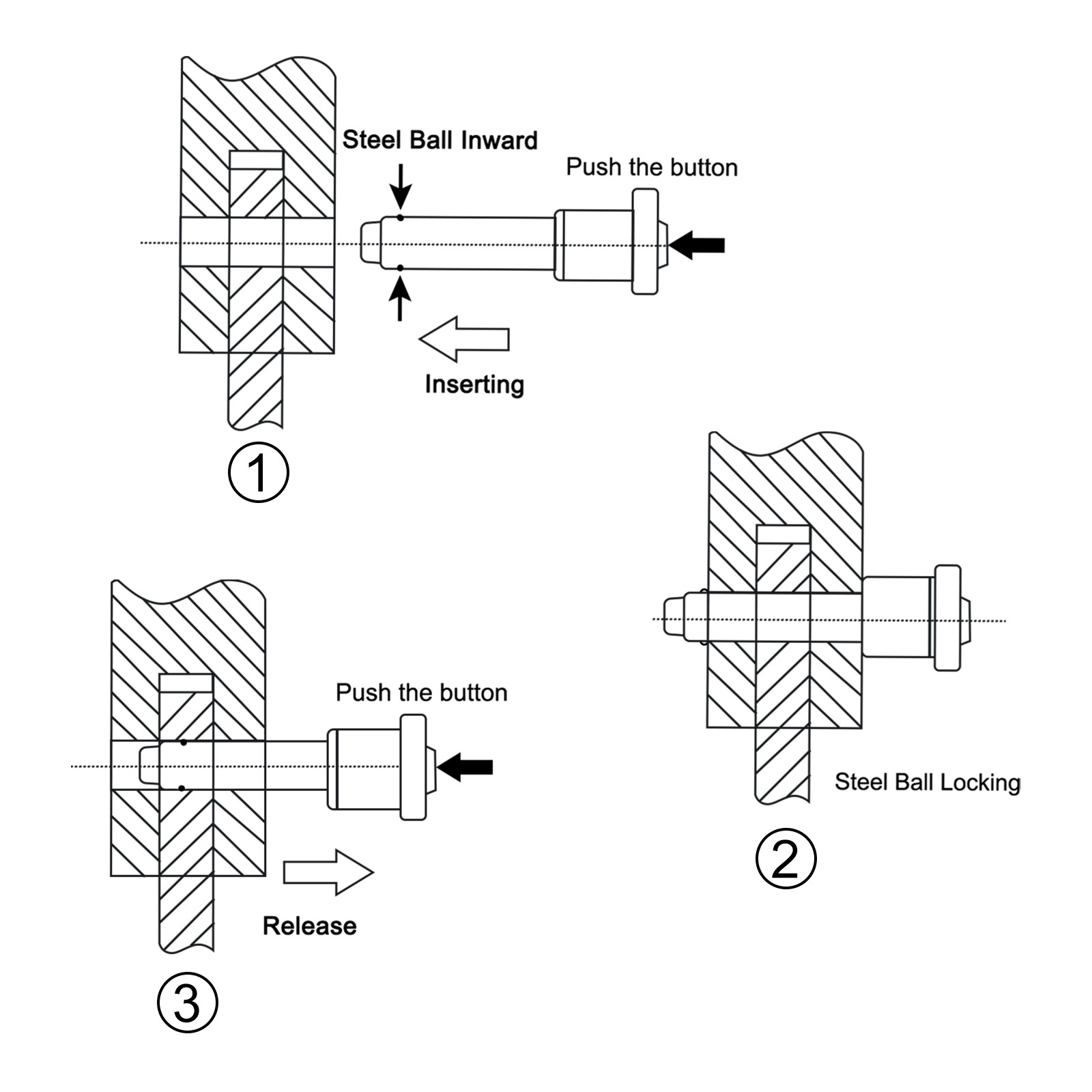 304 Stainless Steel Grip Push-Button Locking Pins with 24cm Wire (10mm-41mm)