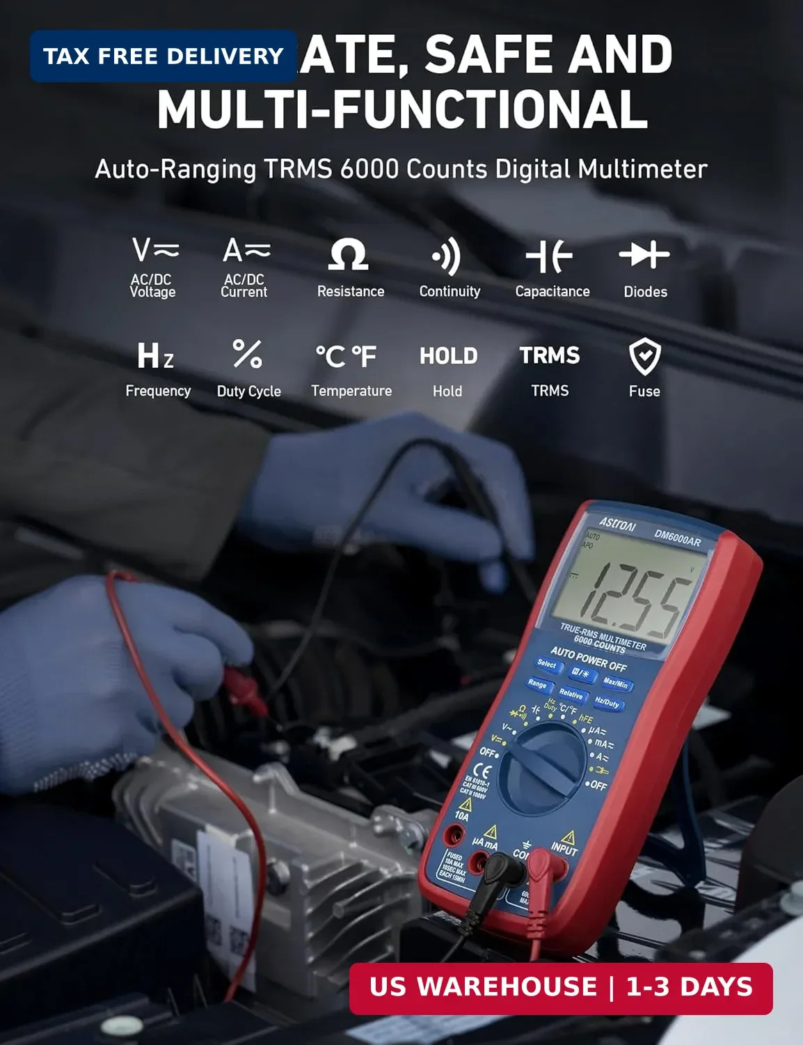 AstroAI Digital Multimeter, True RMS 6000 Counts Auto-Ranging Volt Meter for Aut