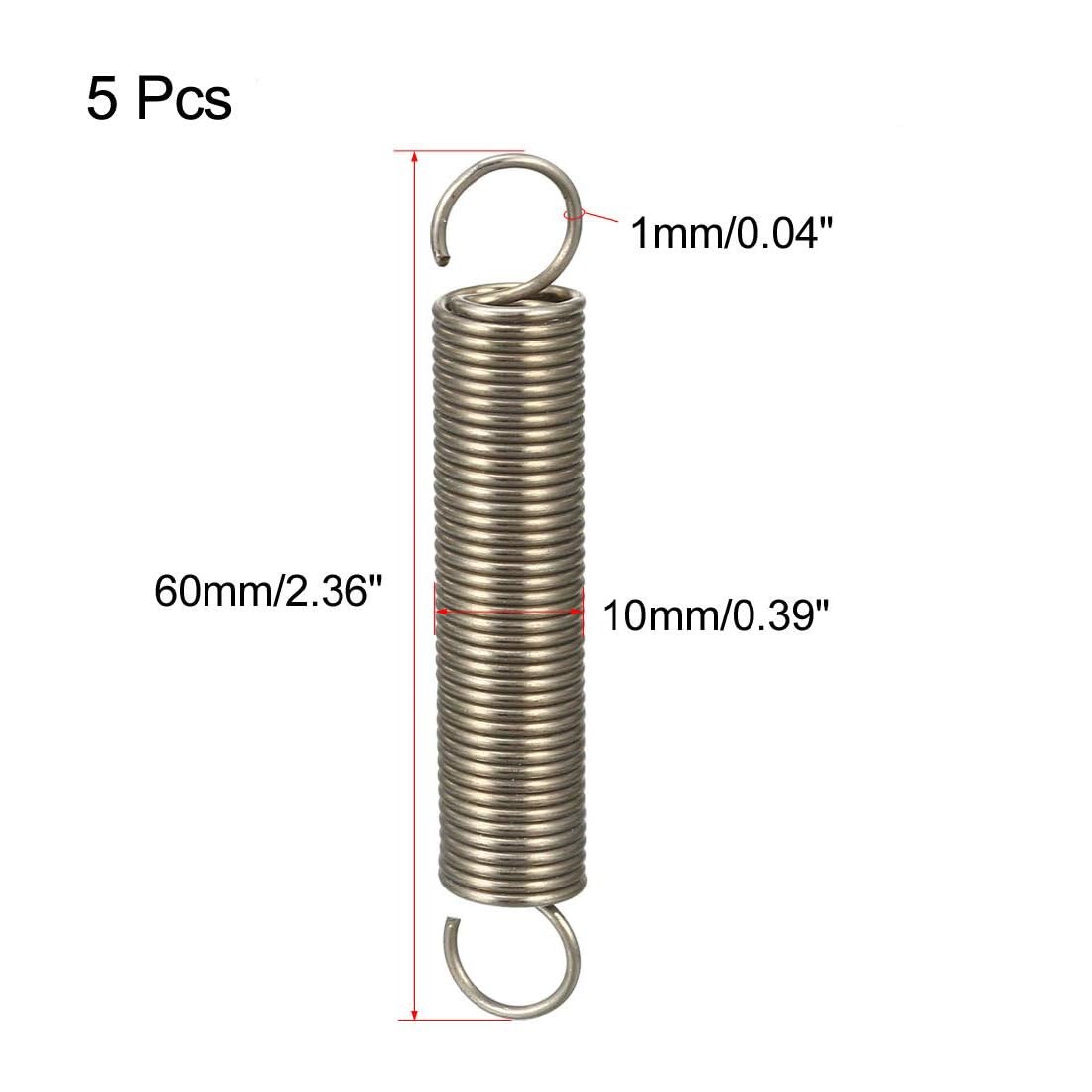 5 PCS Extension Spring Assortment 0.039×0.39×2.36 Inch Stainless Steel