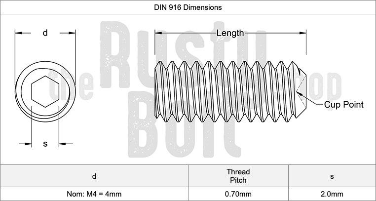 M4 x 4mm, Set Screws Cup Point Grub, 45H Steel, Black Oxide