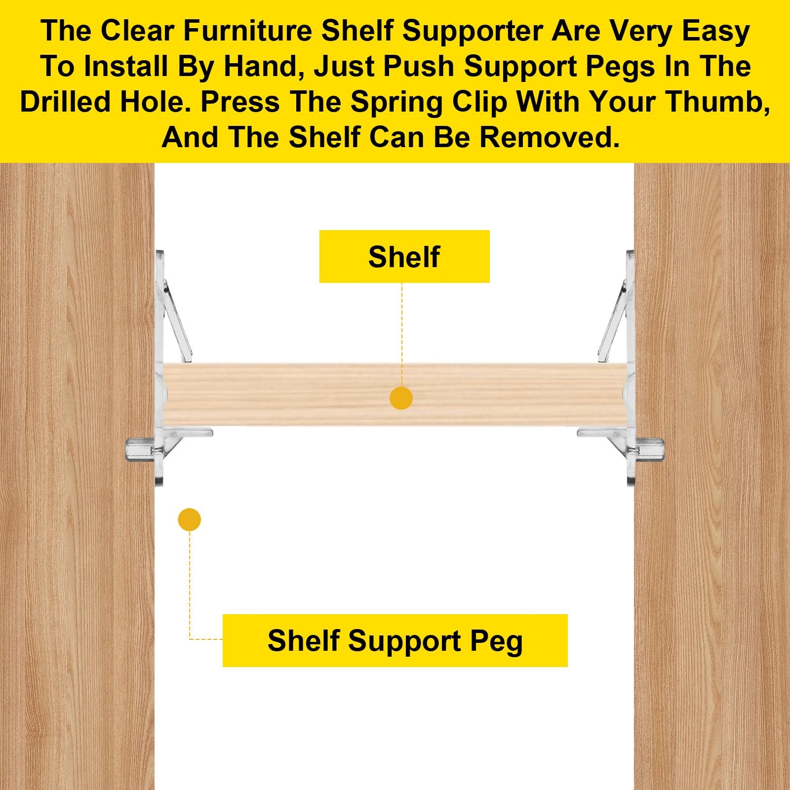 30PCS Clear Plastic Locking Shelf Support Pegs, Self-Locking Transparent