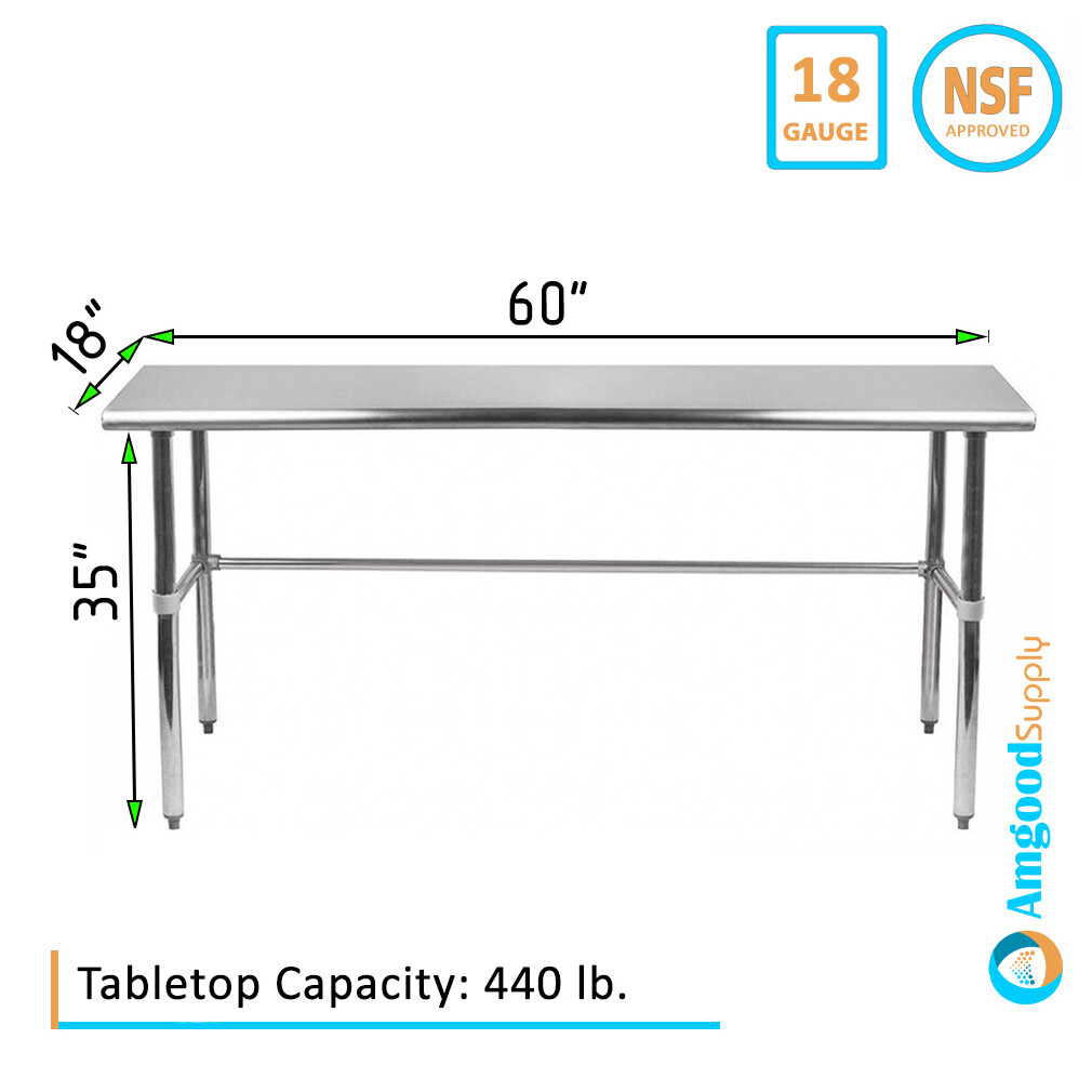 18″ X 60″ Stainless Steel Open Base Table | NSF Prep Metal Work Table