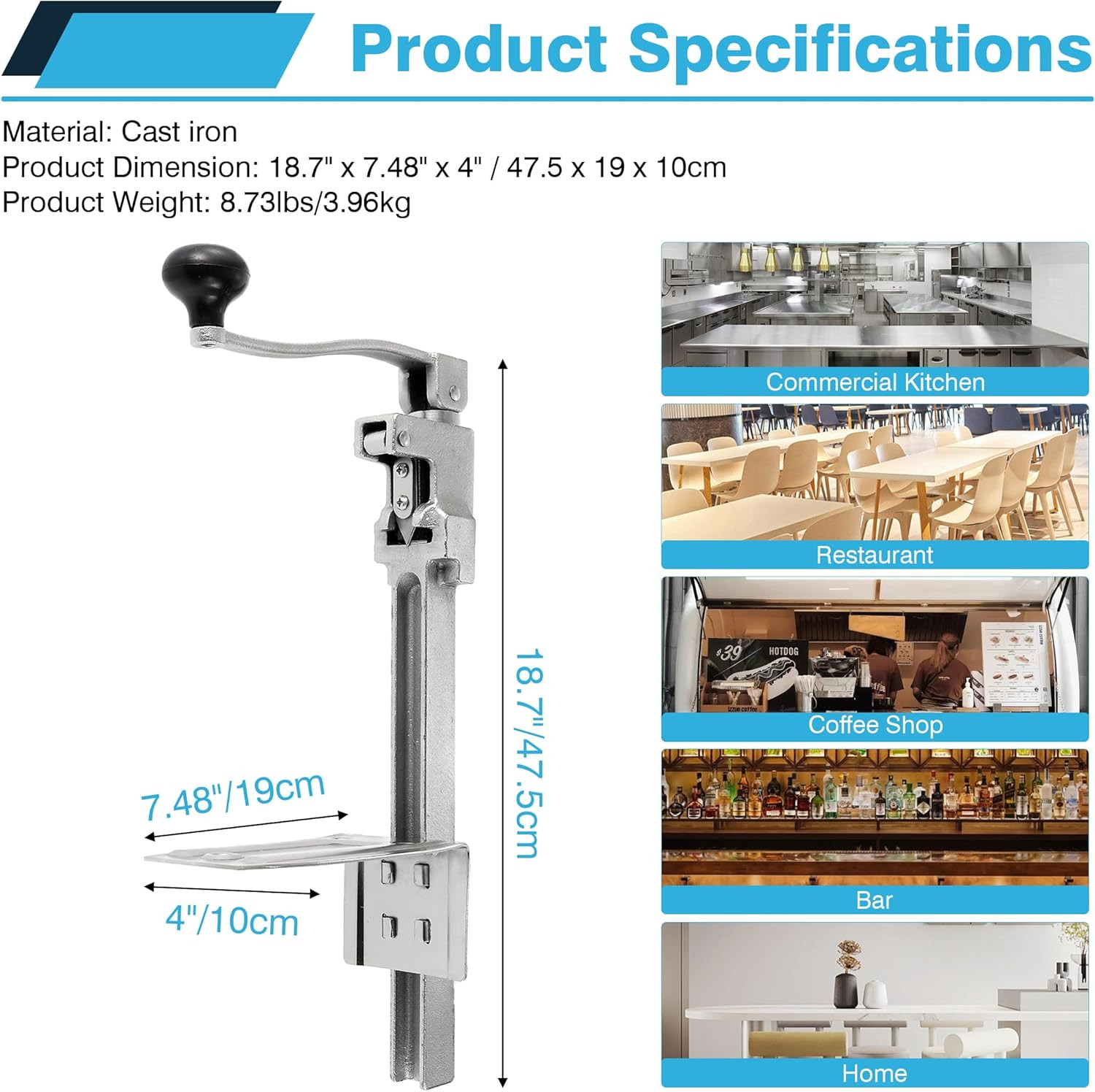 Commercial Can Opener for Restaurant, 19”/48Cm Heavy Duty Table Mount