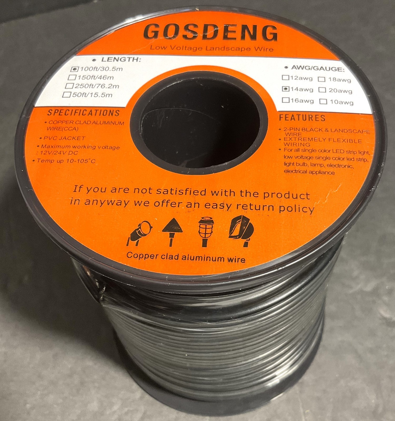 Gosdeng 14awg Low Voltage Landscape Wire 100ft/30.5m – Brand New
