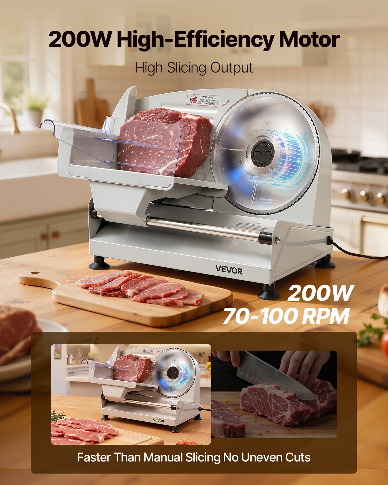 VEVOR Electric Meat Slicer with 7.5″ SUS420 Blade & 0-0.6″ Adjustable Thickness