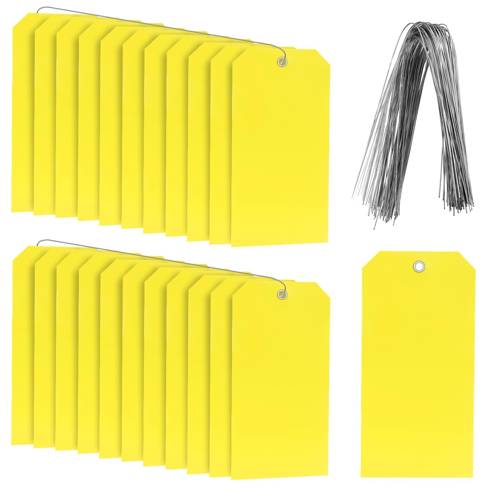 100 Pieces Yellow Plastic Shipping Tags with Wires 15mil Waterproof Blank