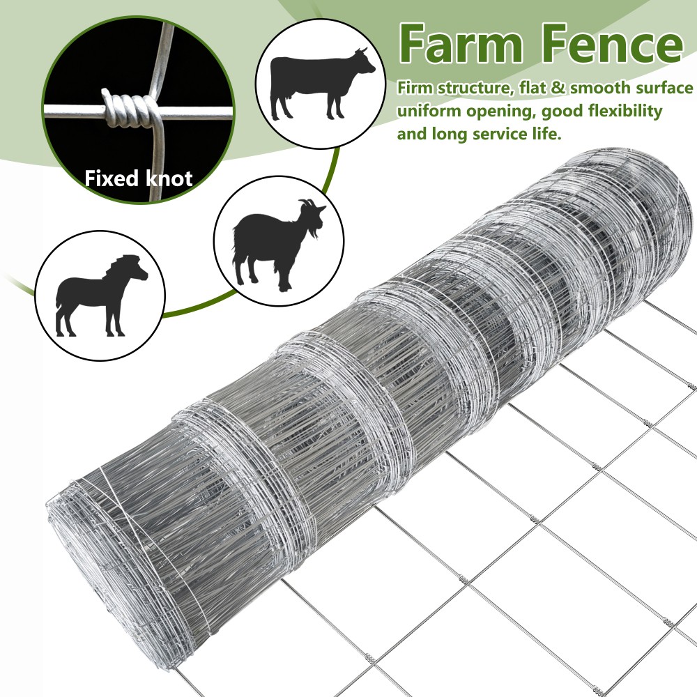 Livestock Fence,4.9*328FT Galvanised Iron Wire Farm Fence Deer Goat Cattle Fence
