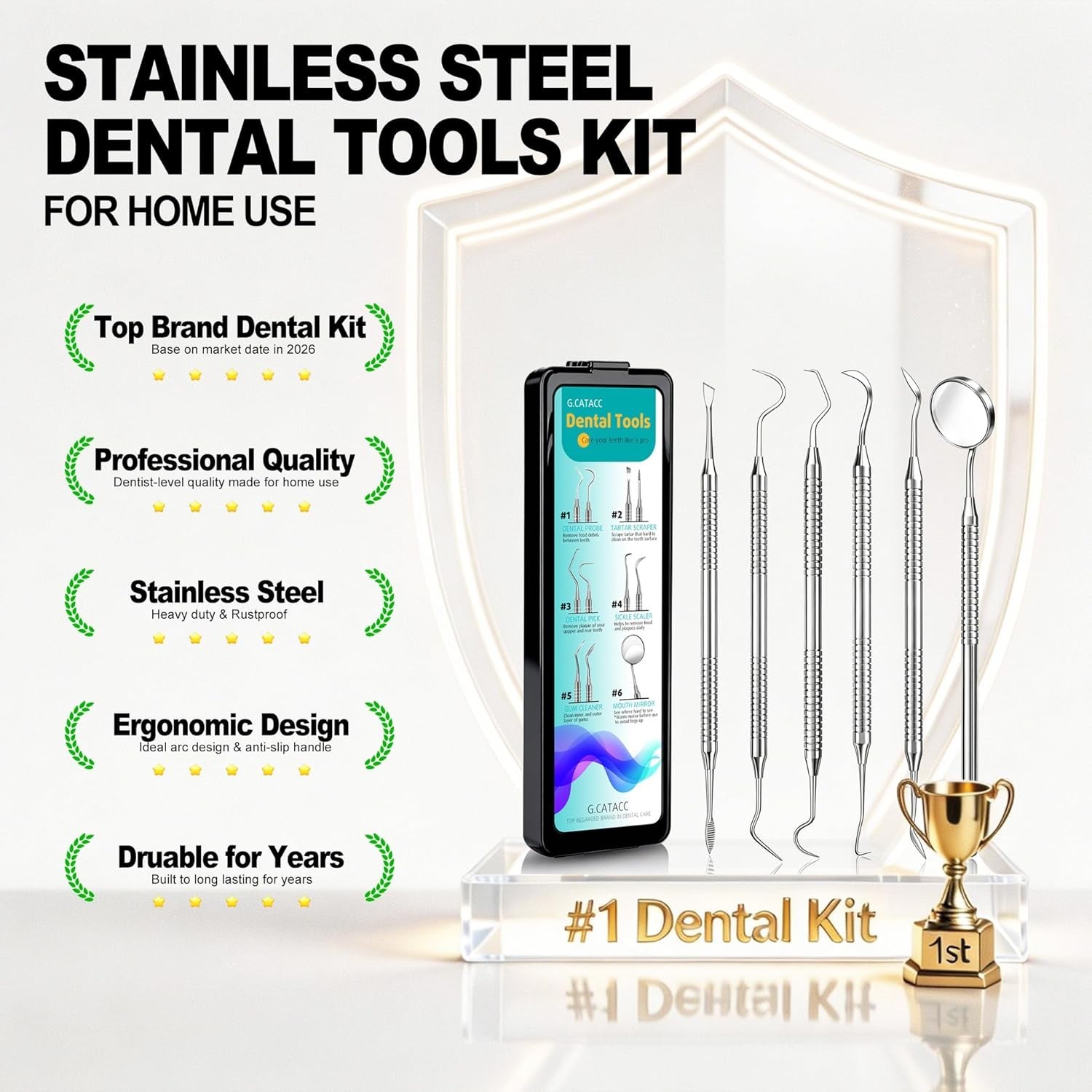 Dental Tools, Dental Pick for Teeth Cleaning, Stainless Steel Hygiene Kit with