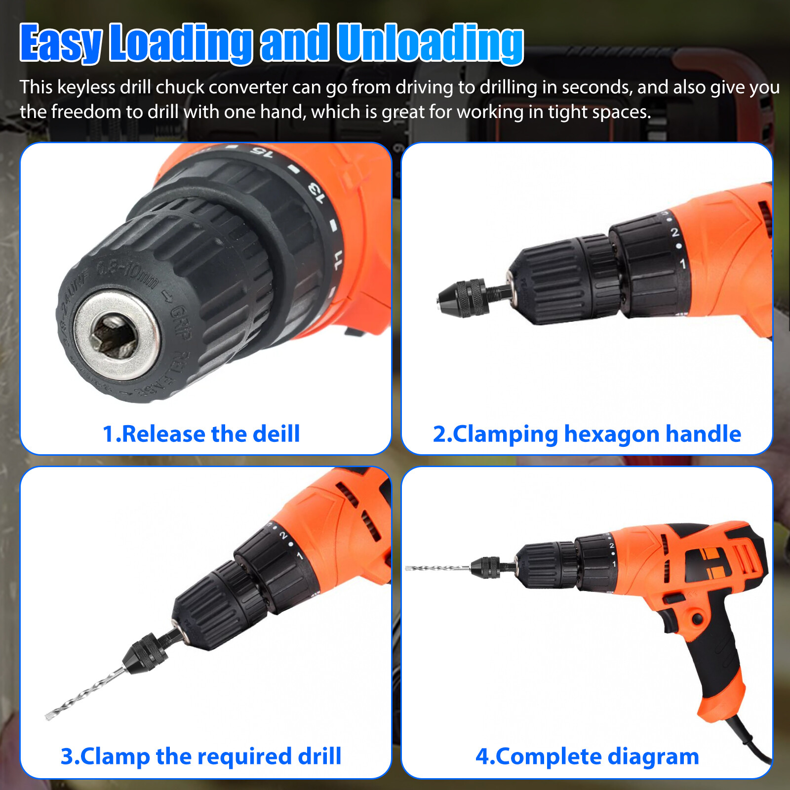 4x 1/4″ Hex Shank Keyless Drill Chuck Conversion Adapter Bit Quick Change Driver