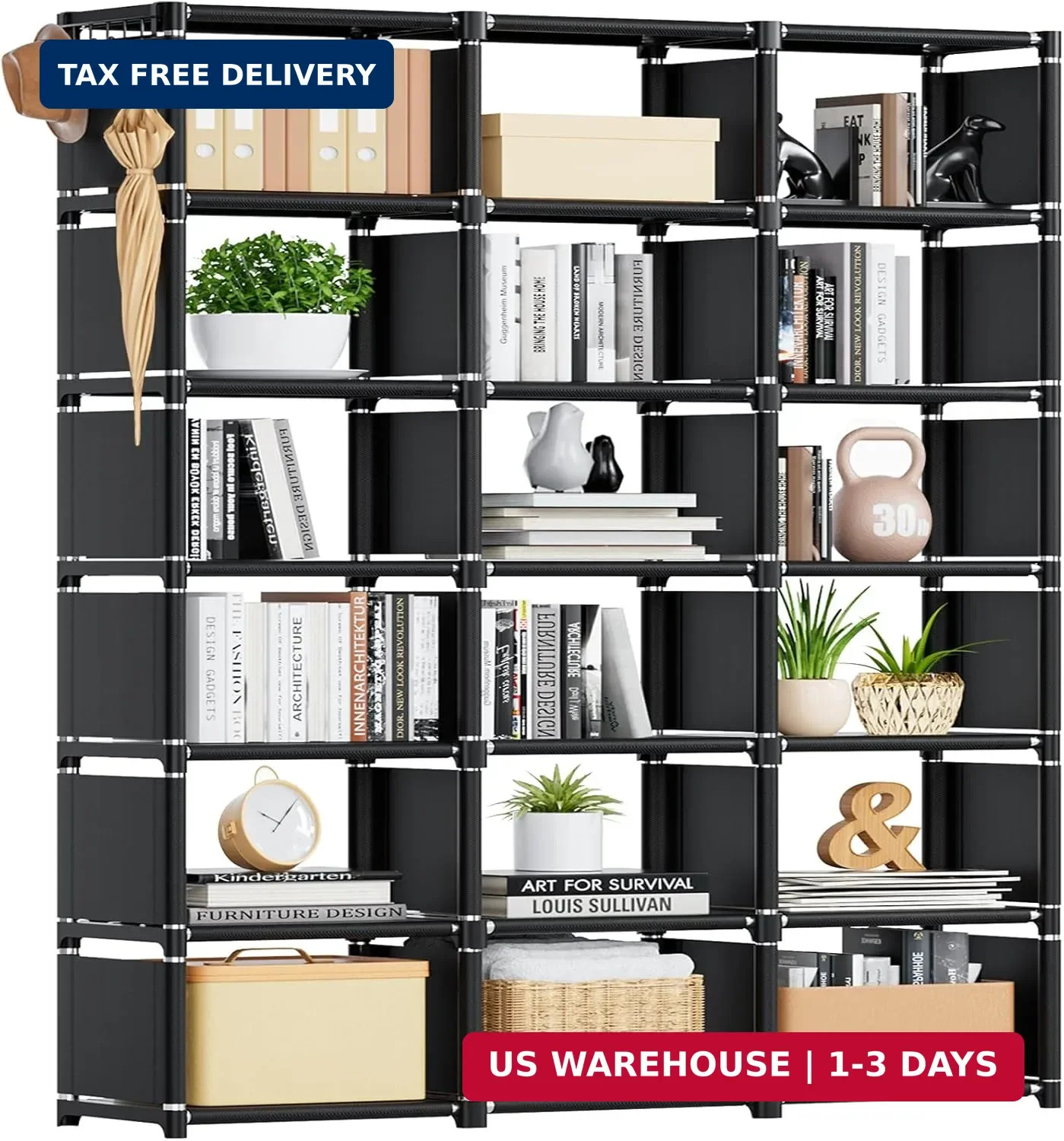 Bookcase, 18-Cube Extra Large Book Shelf, DIY Cube Storage Organizer for Bedroom