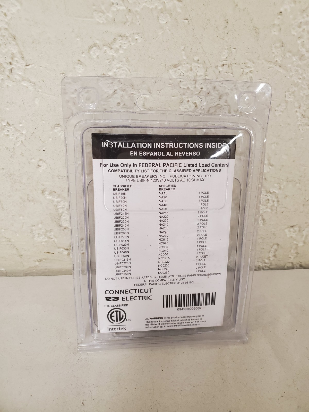 Connecticut Electric 20 Amp 1/2 in. 1-Pole Federal Pacific Stab-Lok (UBIF-20N)