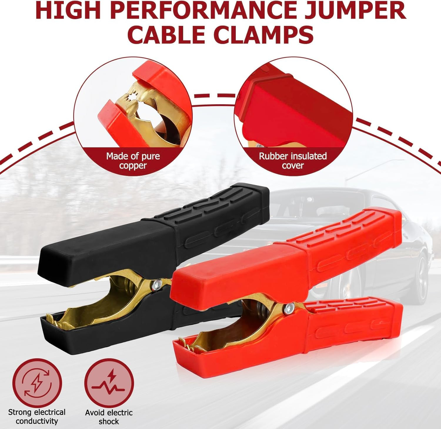 2Pcs Insulated Alligator Clips 100A-500A Electrical Heavy Duty Alligator Clamps,