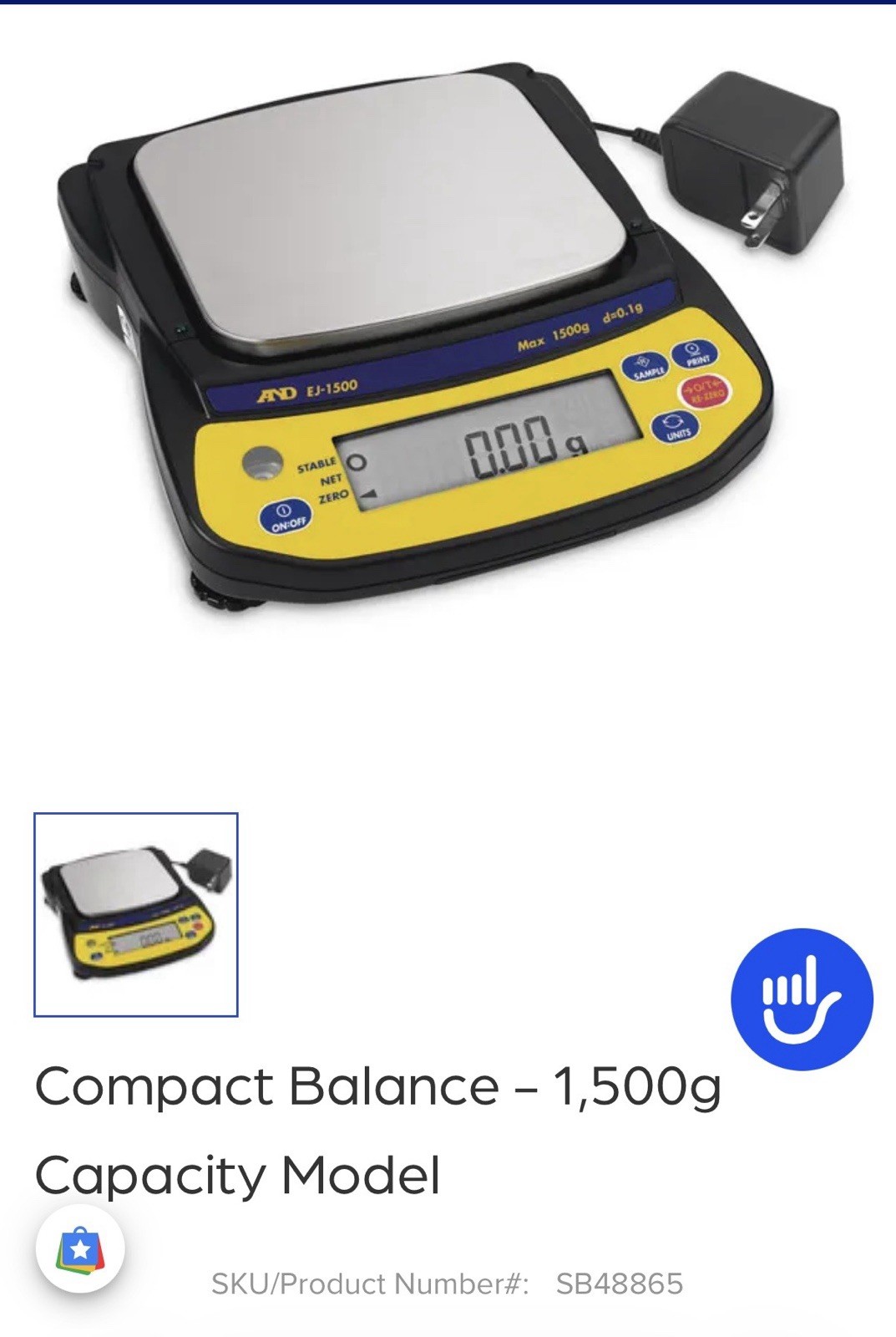 A&D EJ-1500 Top Loading Digital Balance Scale 1500g x 0.1g Physical Lab