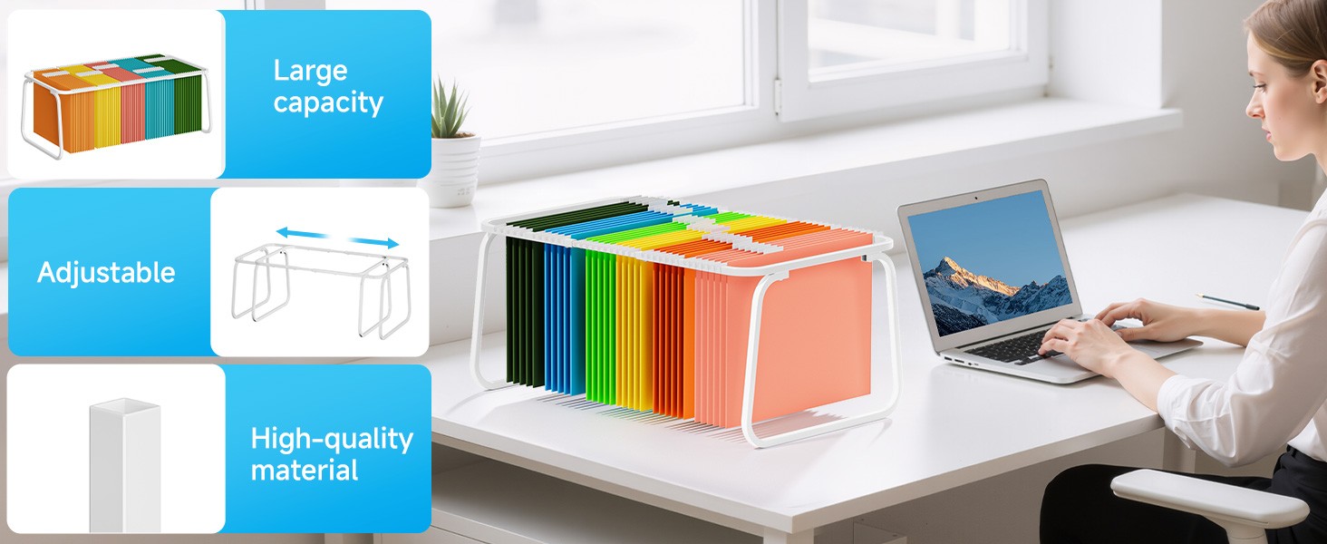 Hanging File Folder Frame, Adjustable Letter Size File Holder 16-25 Inches,