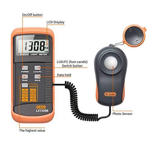 Dr.meter LX1330B Digital Illuminance Light Meter, 0-200,000 Lux Measuring Range