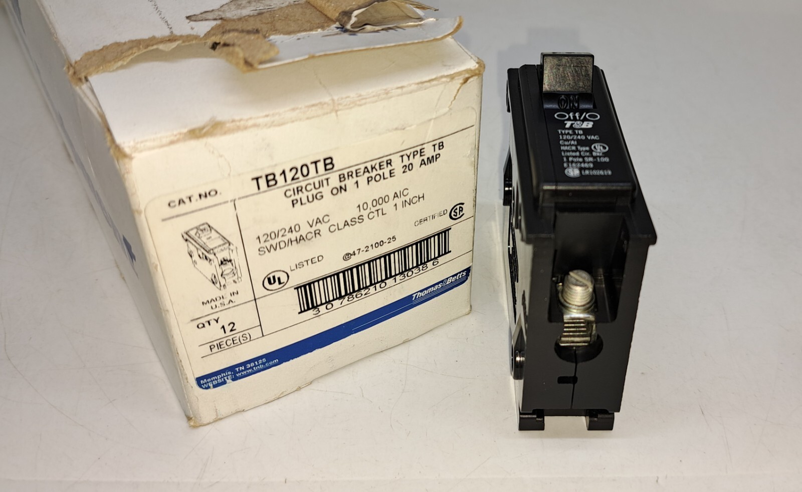 T&B TB120TB 20 Amp 1 Pole 120/240V Volt Thomas & Betts Circuit Breaker NEW