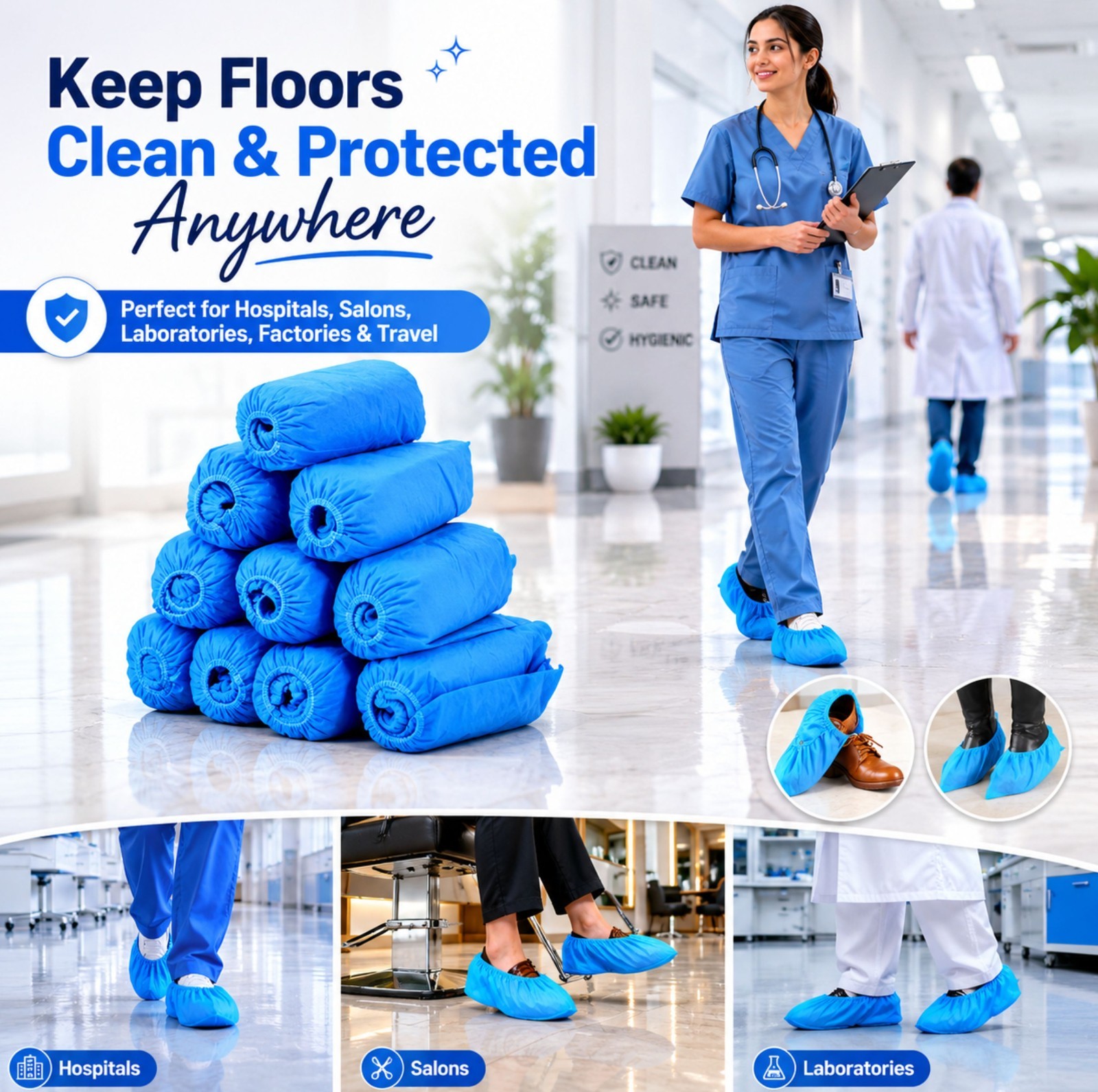 JSN Shoe Cover 50 PCS Non Woven Polypropylene PP Fabric High Ankle Shoe Covers