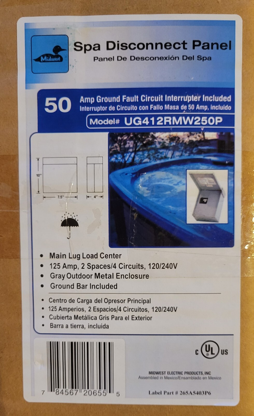 GE thql2150gft Midwest Electric UG412RMW250 50 Amp 240-Volt Spa Panel 120/240V