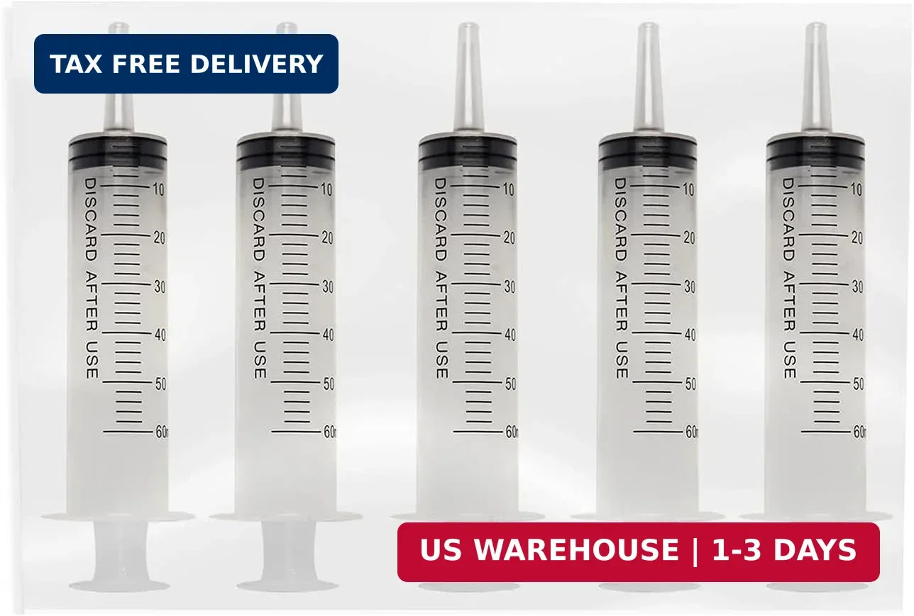 60ml Catheter Tip Syringe with Covers 5 Pack by Tilcare – Sterile Plastic Medici