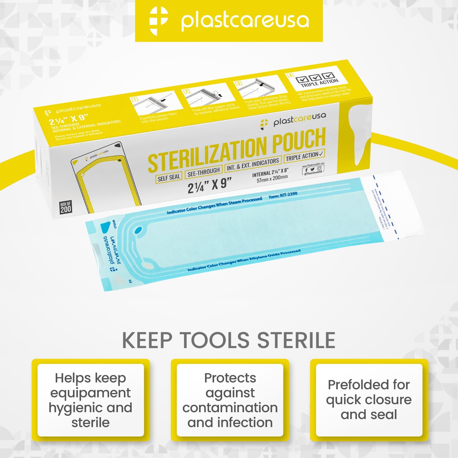 200 2.25″ x 9″ Dental Sterilization Sterilizer Autoclave Bags Pouches Instrument