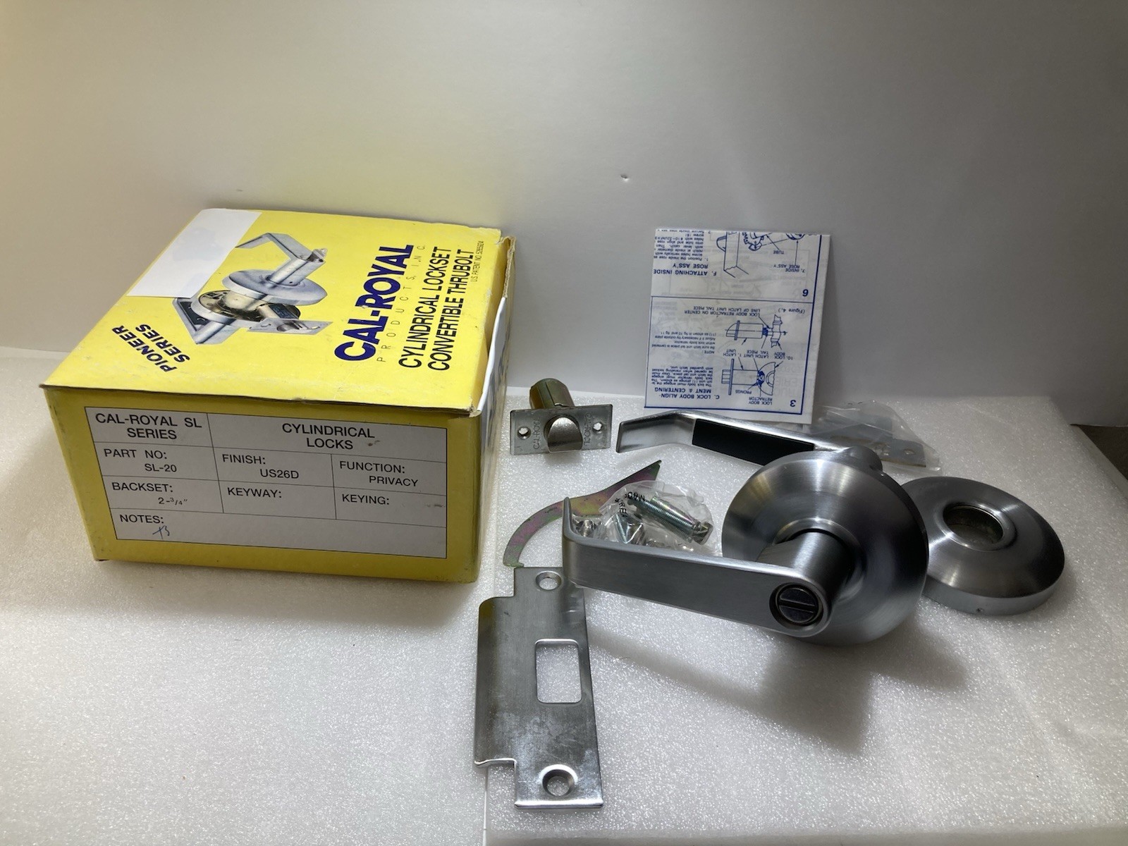 Cal-Royal SL20 26D Privacy Lever, Satin Chrome Finish “Assembly Required”