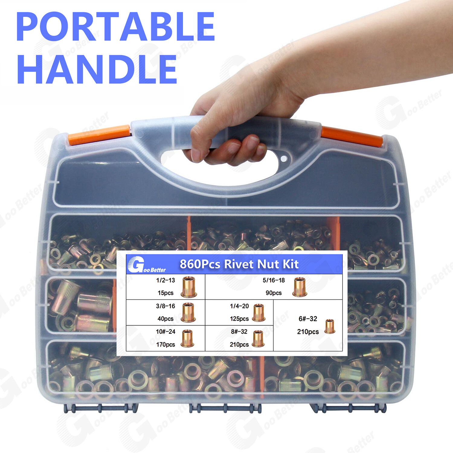 860Pcs Rivet Nut Kit UNC Rivnut Nutsert Assortment #6-32 #8-32 #10-24 1/4″ 5/16″