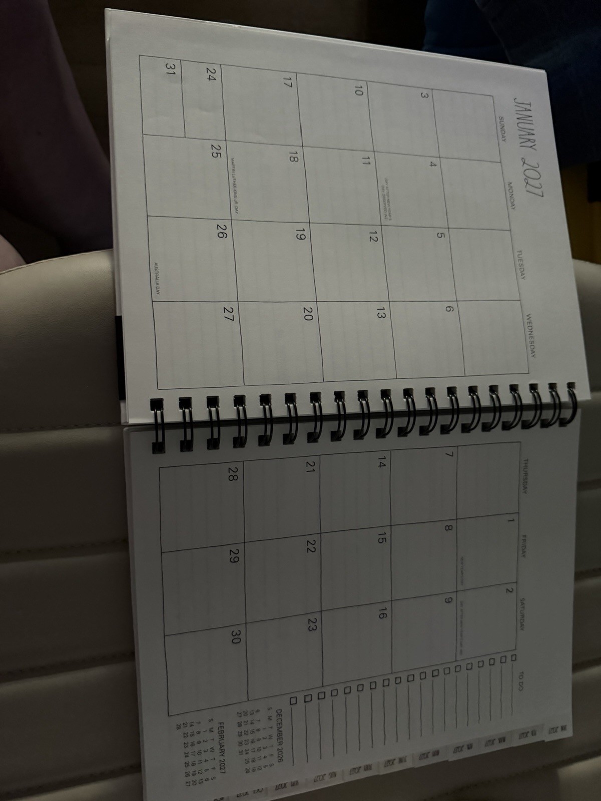 Rae Dunn Large Hard Cover Spiral 17-month Planner Aug. 2026-2027 (Black/Ivory)