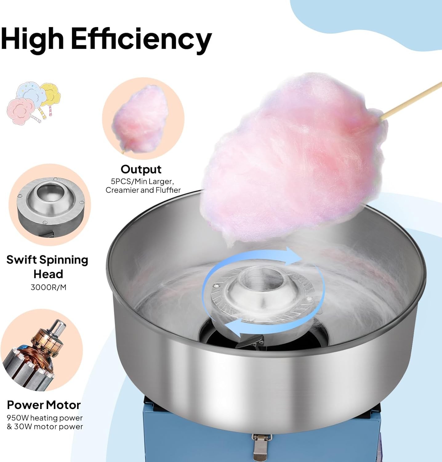 ROVSUN 15″ Commercial Cotton Candy Machine Maker Floss Pink 980W Family Party