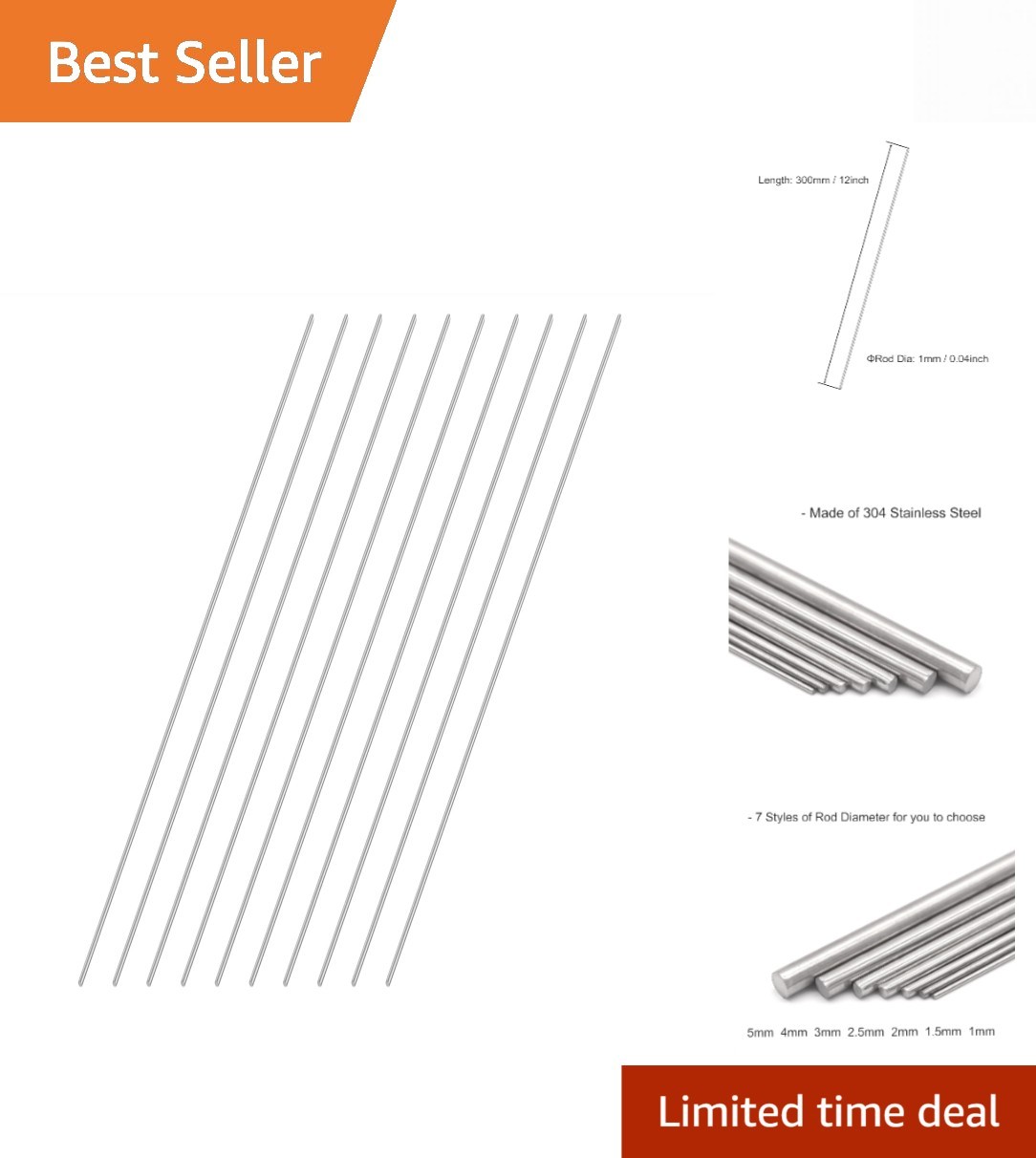 304 Stainless Steel Round Rods 1mm x 300mm – Durable Model Making Essentials