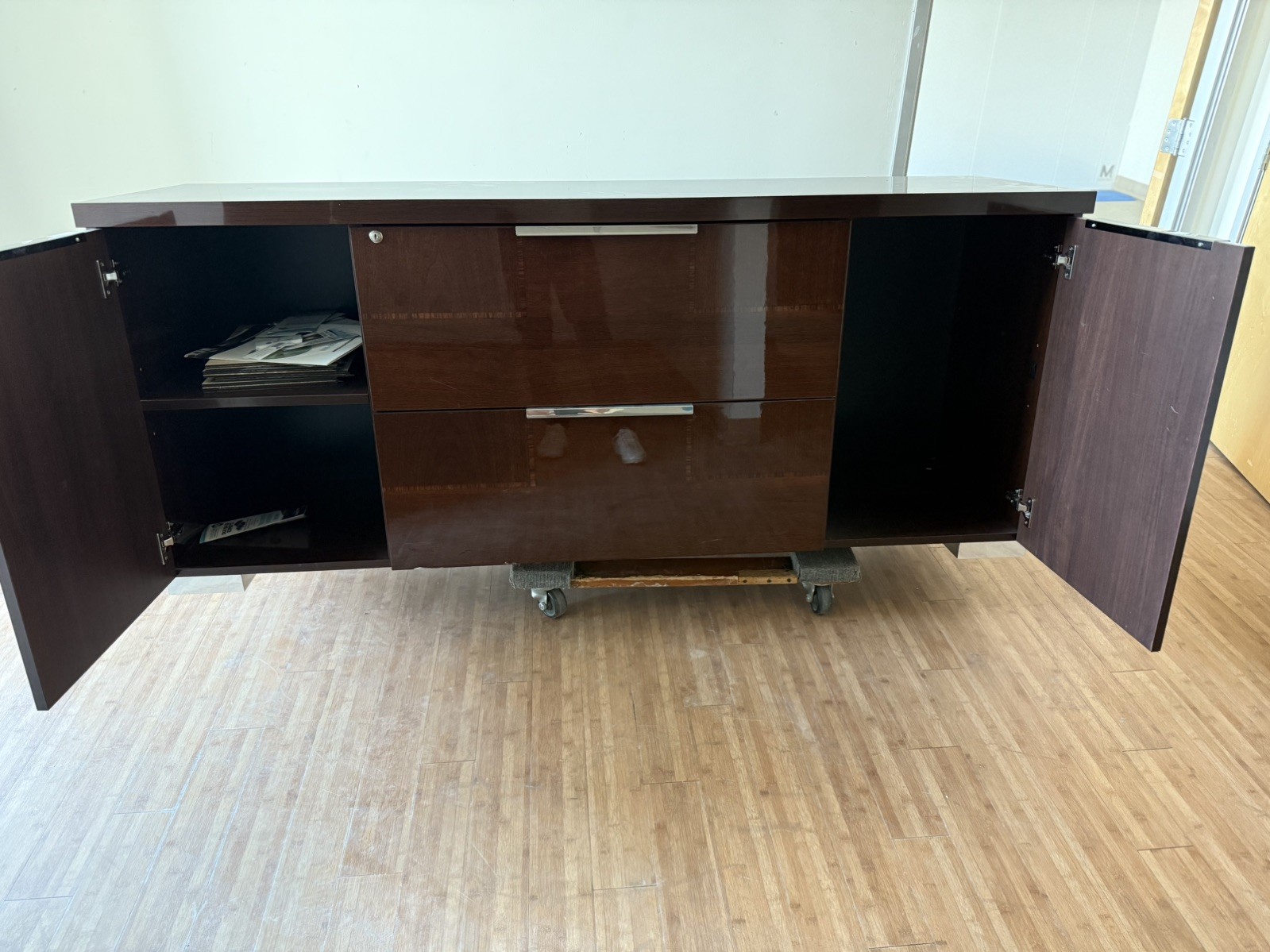 ALF Italia Pisa 72”Office Credenza in High Gloss DK Walnut