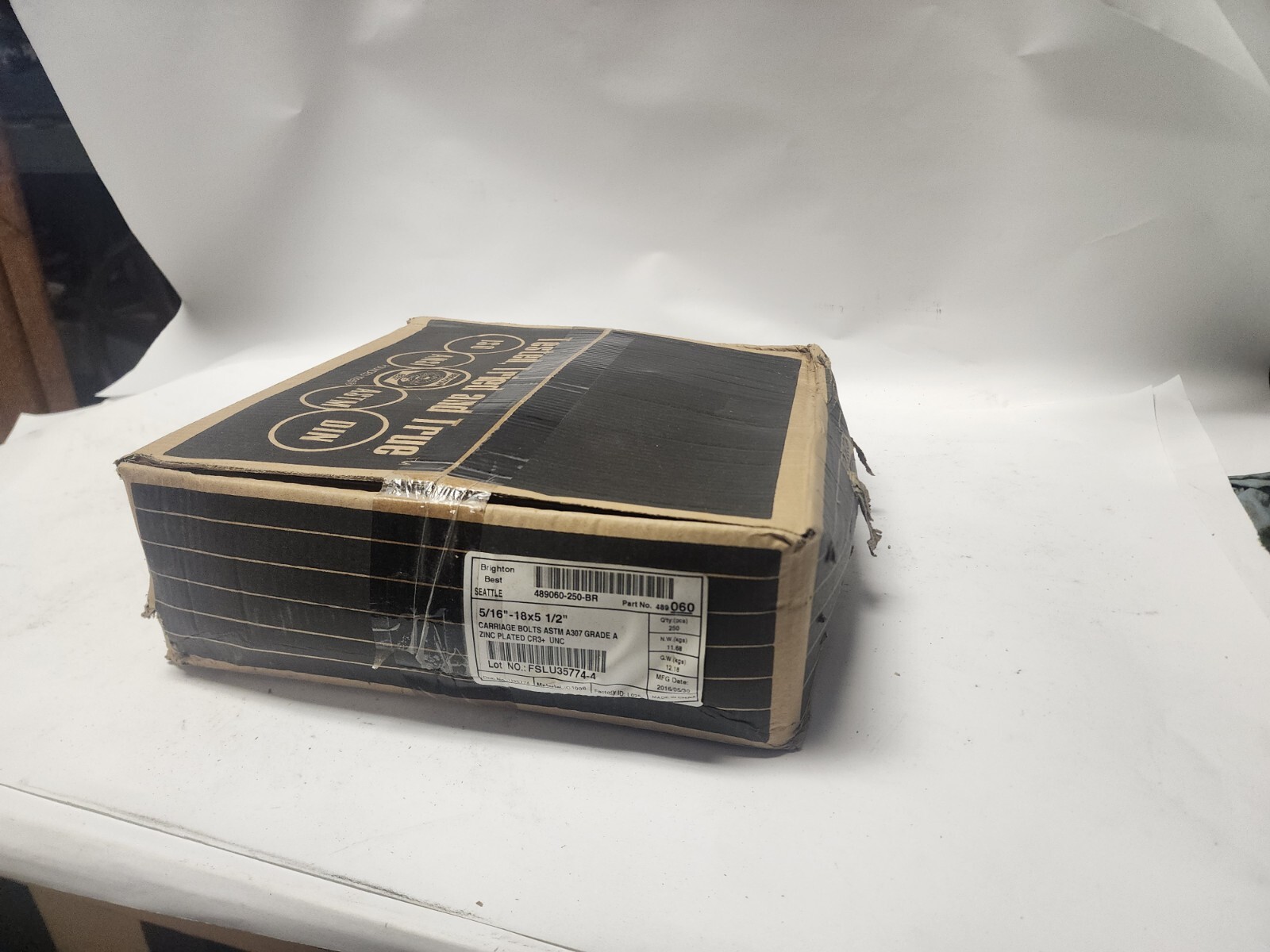 Box of 250 pcs Brighton Best A307 Grade A Carriage 5/16-18 x 5-1/2” Long
