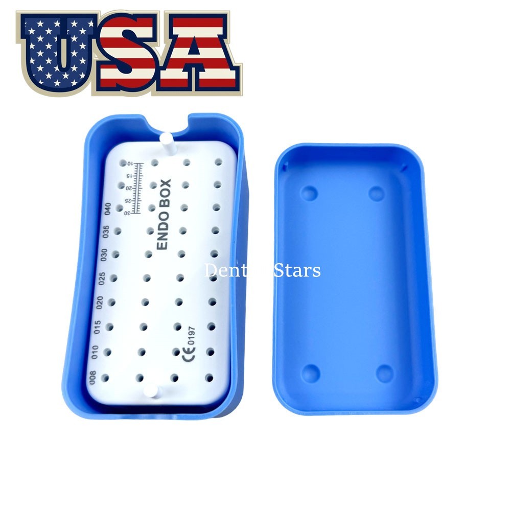 40Holes Dental Endo Box Files Bur Holder Disinfection Box w Mearsuring Ruler USA