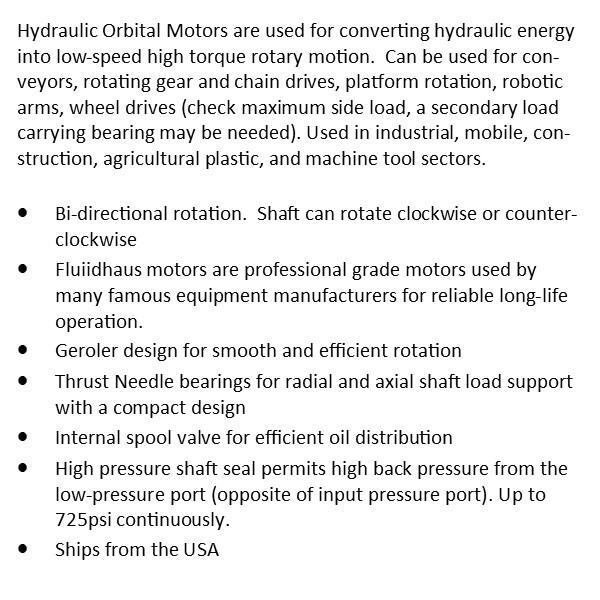 Hydraulic Low Speed High Torque Orbital Motor 50-500cc 760rpm 14.5gpm Bi-rotate