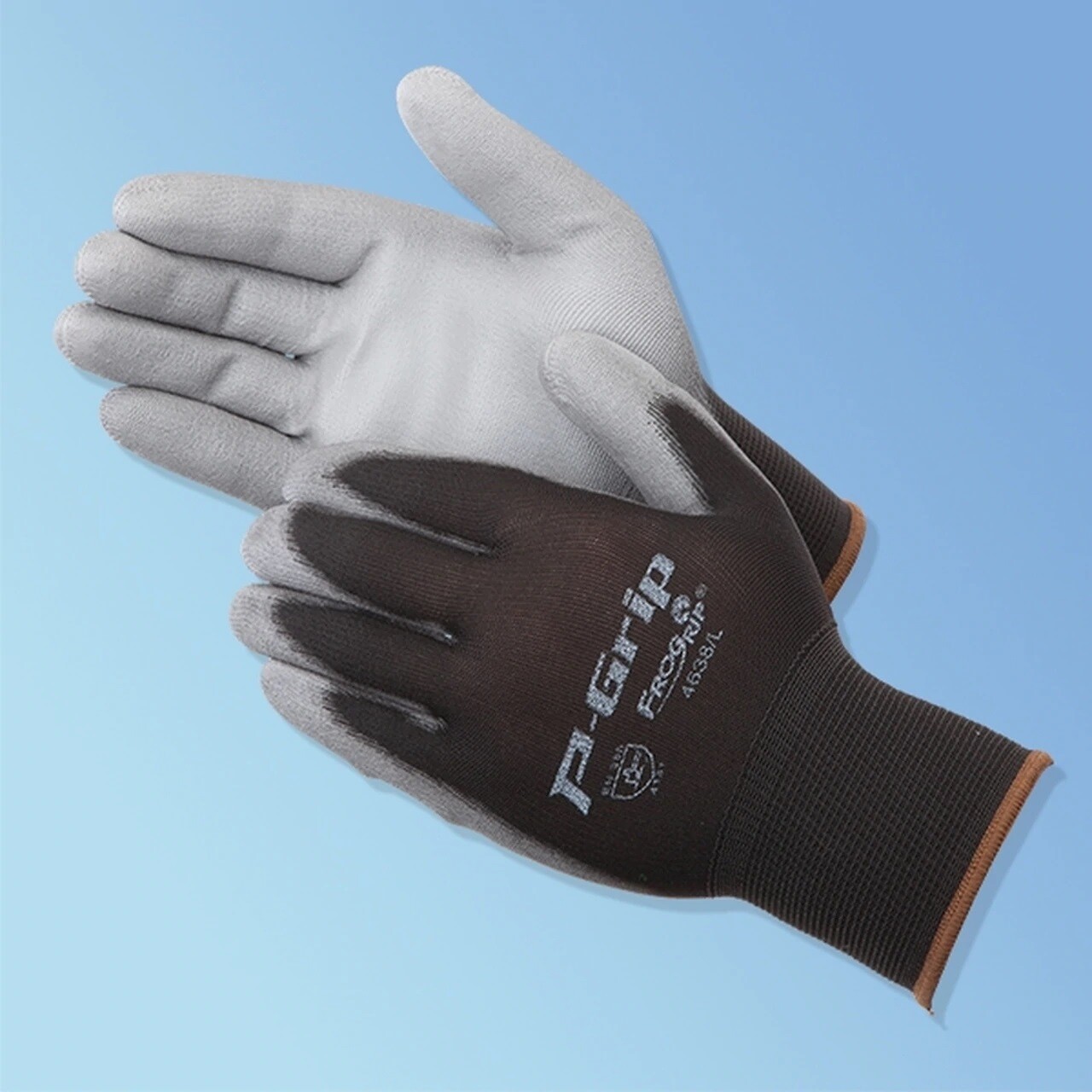 LIBERTY SP4638 P-GRIP WORK GLOVES GREY PU POLYURETHANE PALM 144 pairs/1 case.