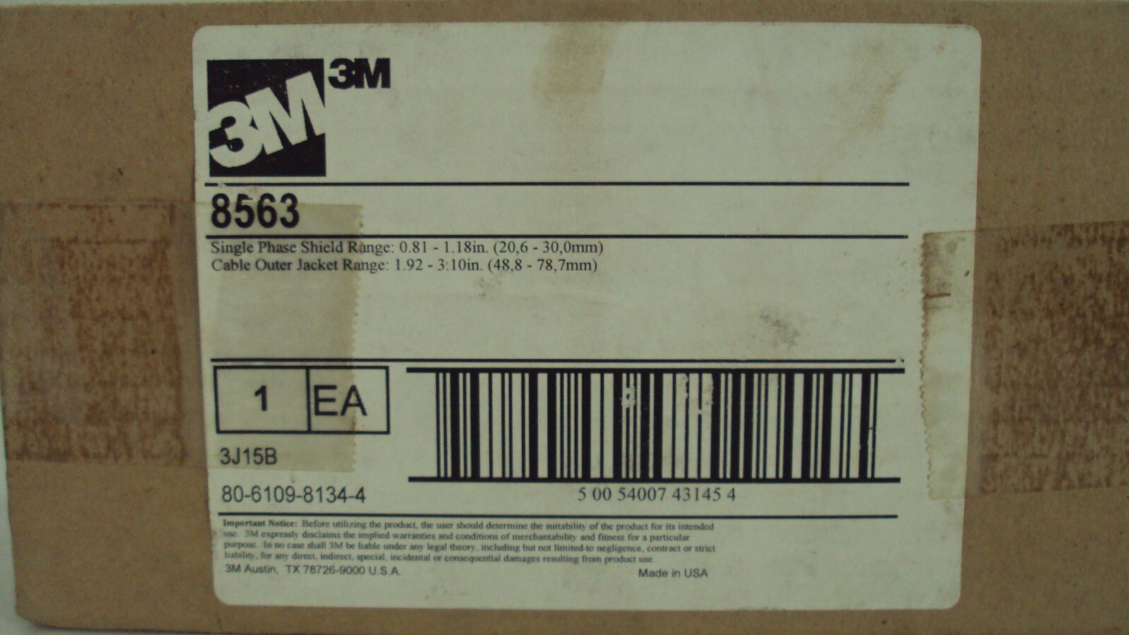 3M SILICONE RUBBER BREAKOUT BOOT P/N: 8563 5.75IN 8560 SERIES