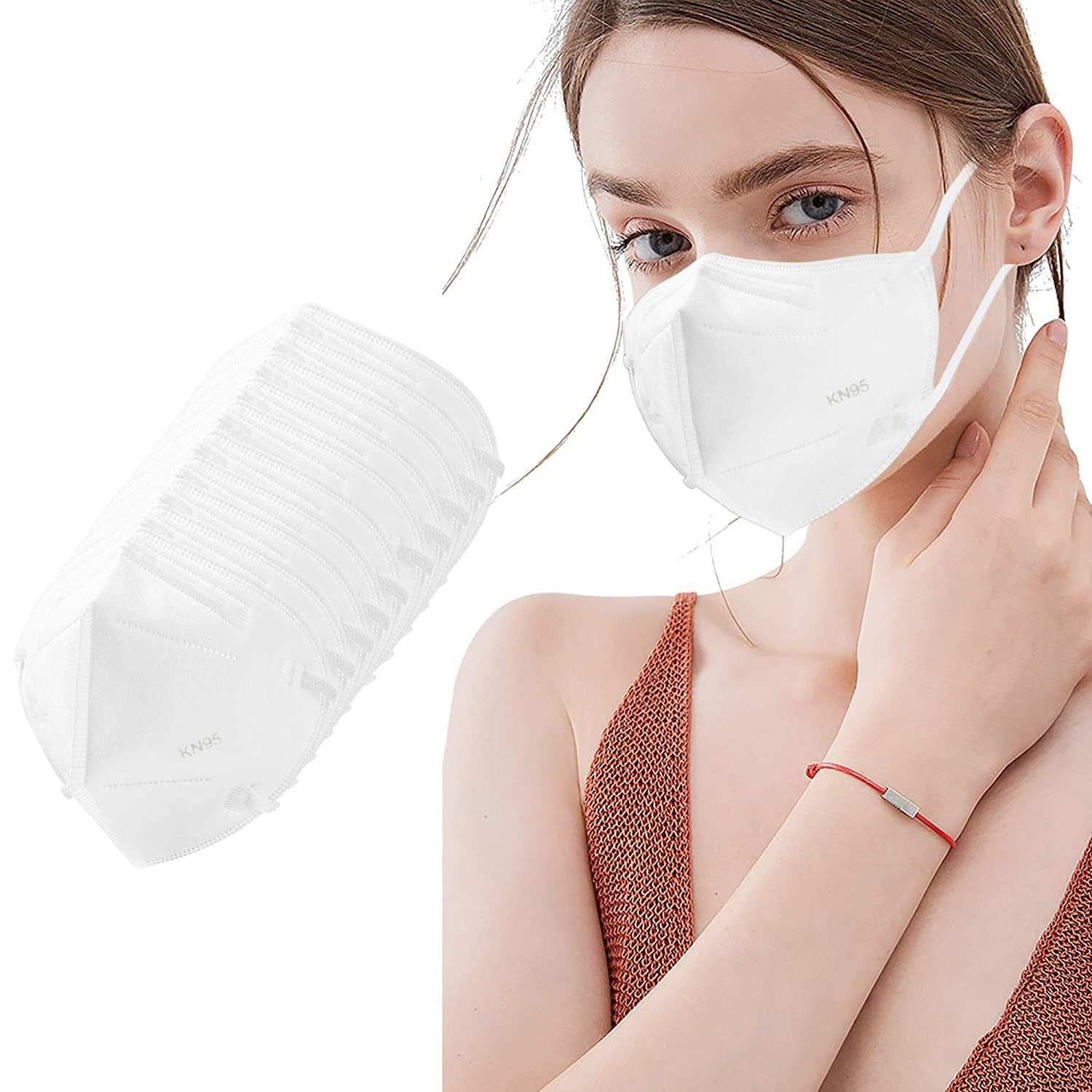 50PCS KN95 Face Mask 5 Layer Breathable with Elastic Earloops Cup Dust