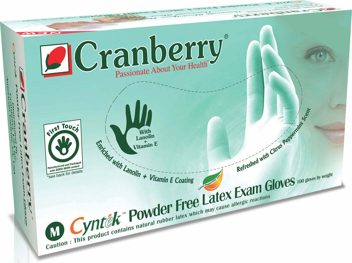 Cranberry 7837 Cyntek Latex Examination Gloves Scented Powder Free Medium 100/Bx