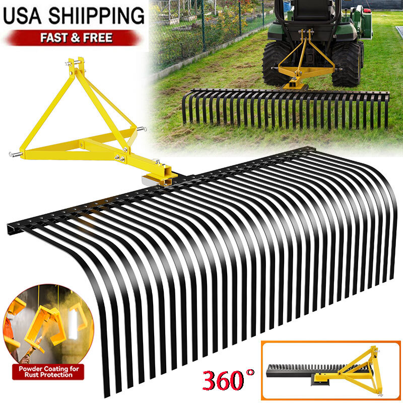 3 Point 60” Landscape Rock Rake for Category 1 Tractor Attachment Gravel Lawn