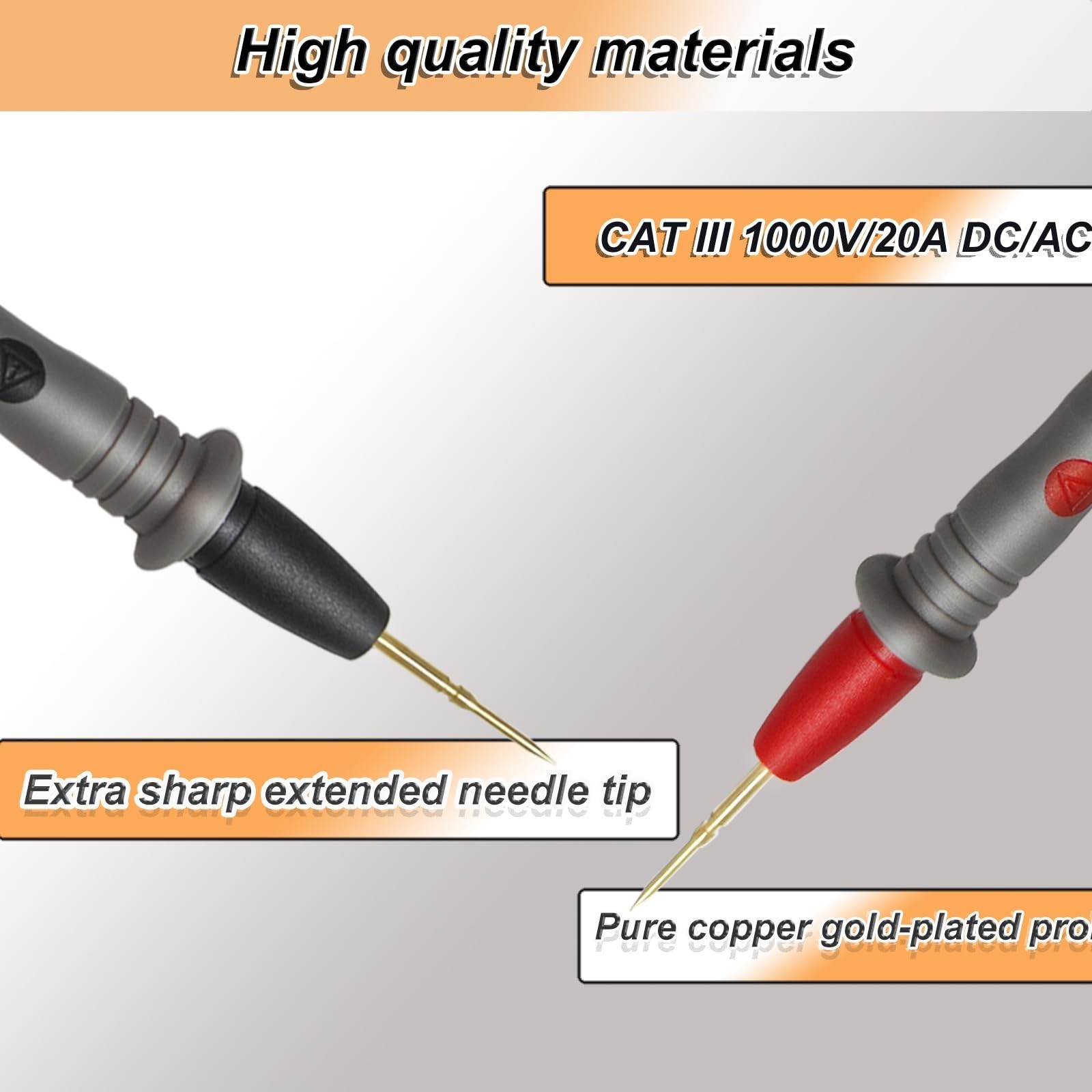 Premium Multimeter Leads Set 49in Silicone Gold Plated Probes CAT III 1000V NEW