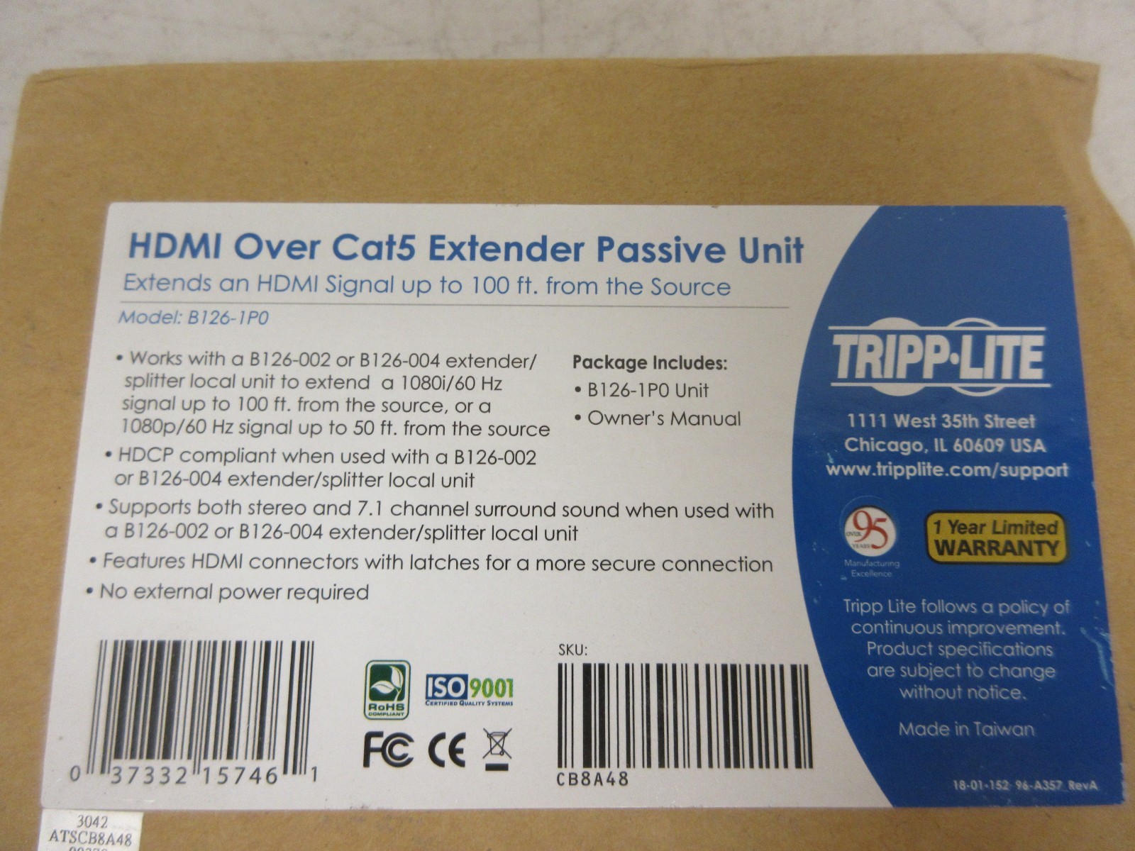 Tripp Lite B126-1P0 HDMI Over Cat5 Extender Passive Unit