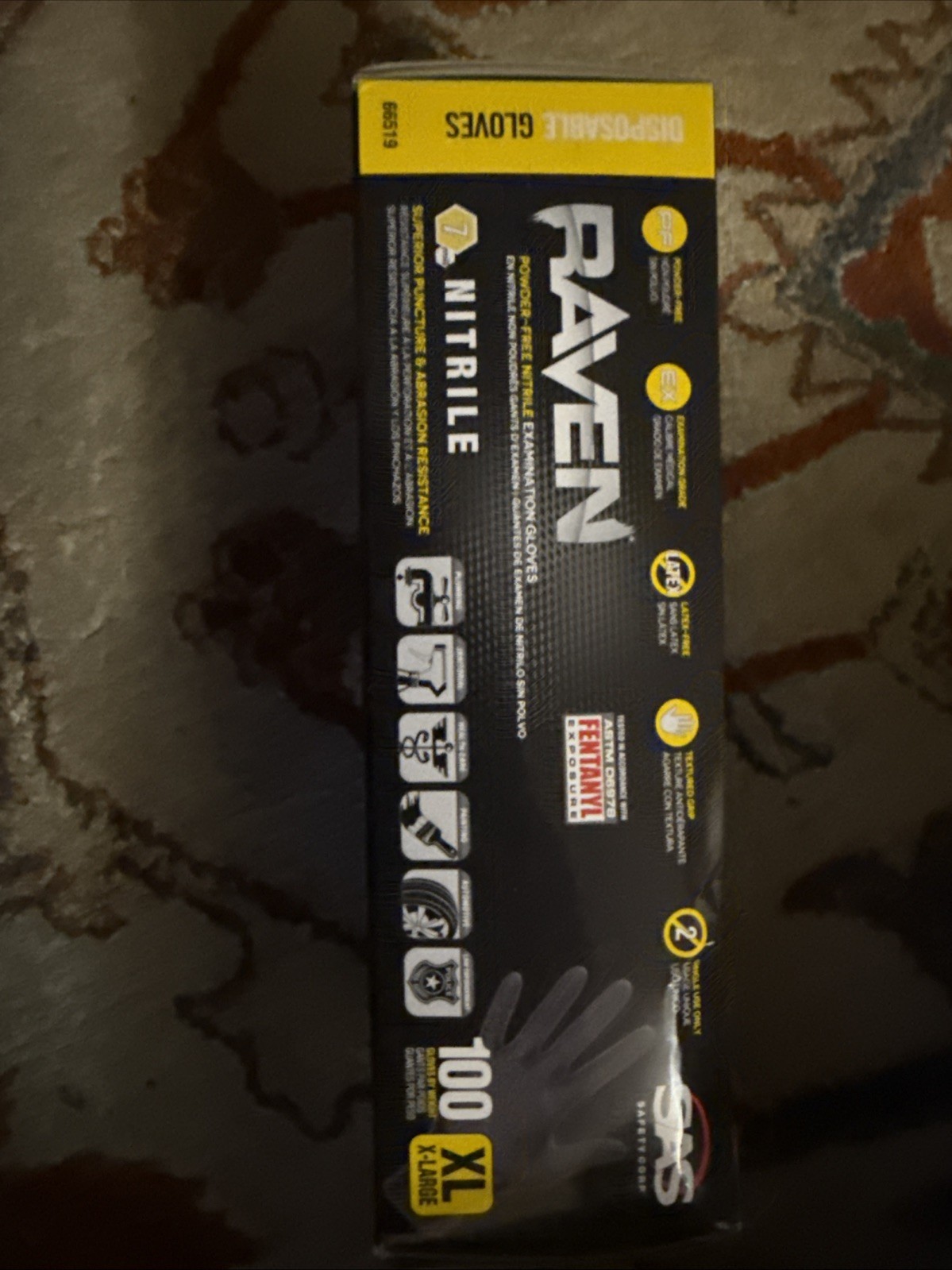 SAS Raven Black Nitrile Gloves Powder Free New 7mil Version (100 Gloves/Box)