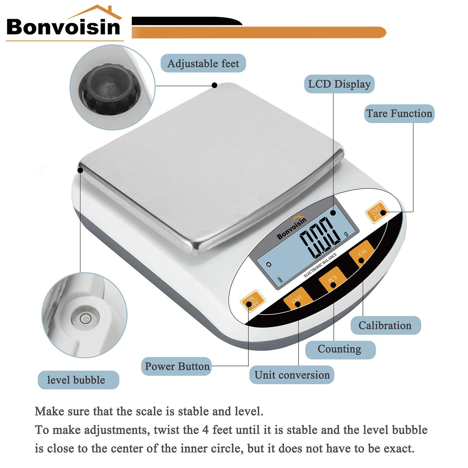Bonvoisin Lab Scale 5000Gx0.01G Digital Precision Analytical Balance 10Mg High P