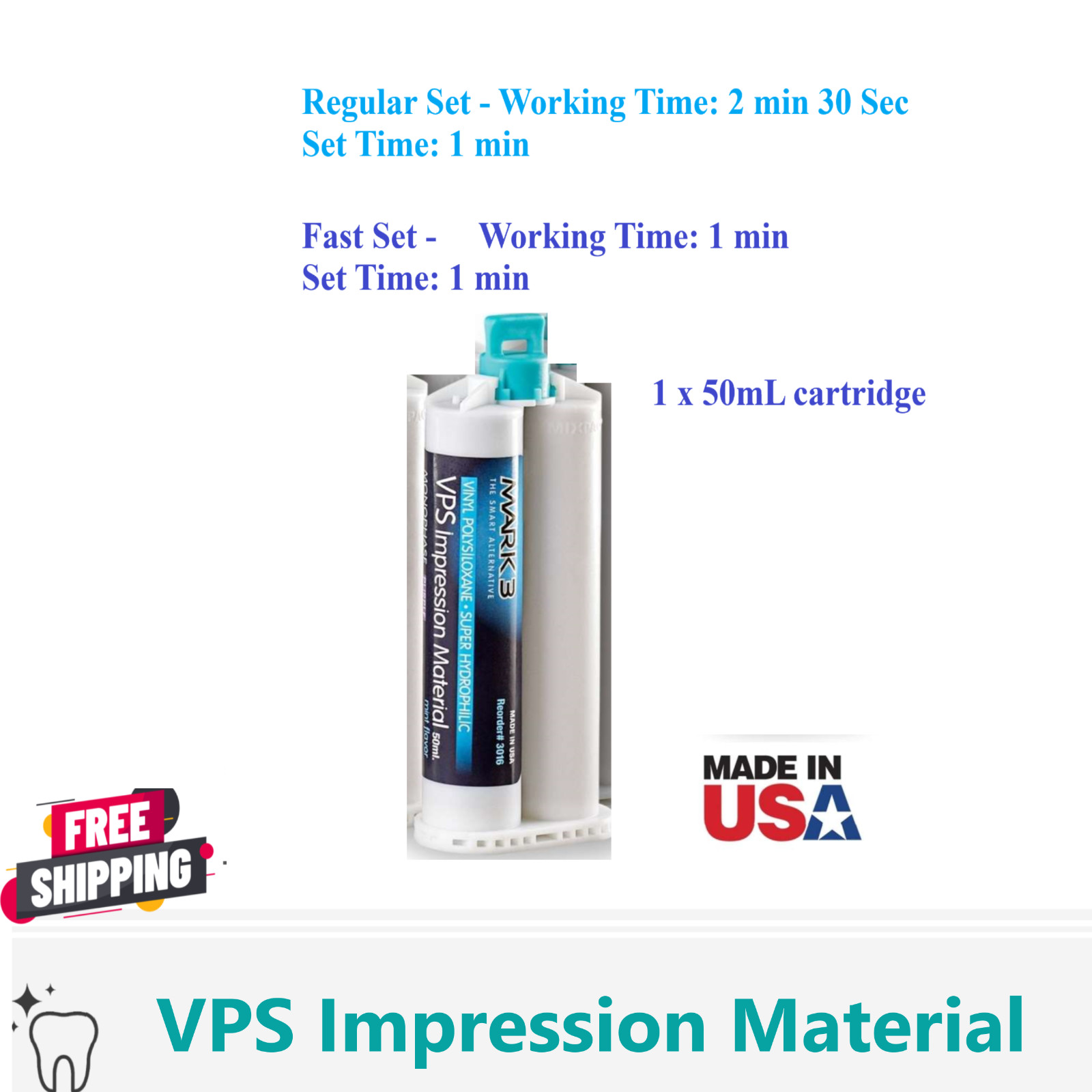 HEAVY BODY FAST SET VPS Dental Impression Material FAST Set 50ML Cartridges PVS